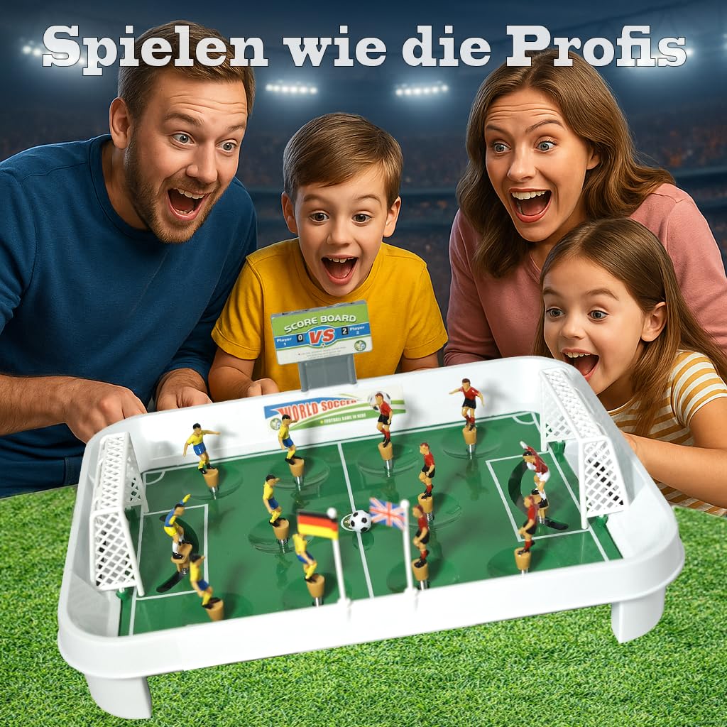 World Soccer Tischfußball Spiel, Fußball Tischspiel für 2-4 Spieler, Kompaktes Fußballspiel für Zuhause und Reisen mit Torwänden und Anzeigetafel