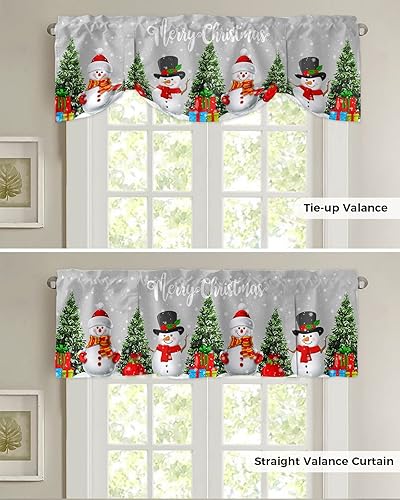 Miniatura 5 de YOKOU Cenefa de cortina con lazo de Feliz Navidad, árbol de muñeco de nieve, copo de nieve, gris invierno, bolsillo corto para barra, cortinas