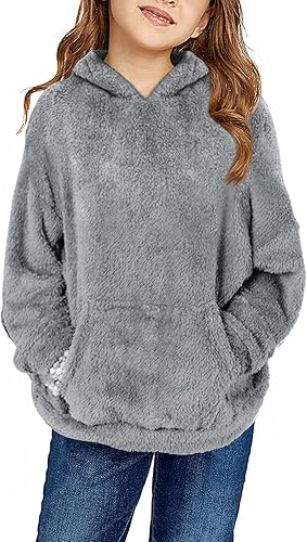 Haloumoning - Sudadera con capucha de vellón mullido y bolsillos, sudadera holgada y casual para niñas de 4 a 15 años