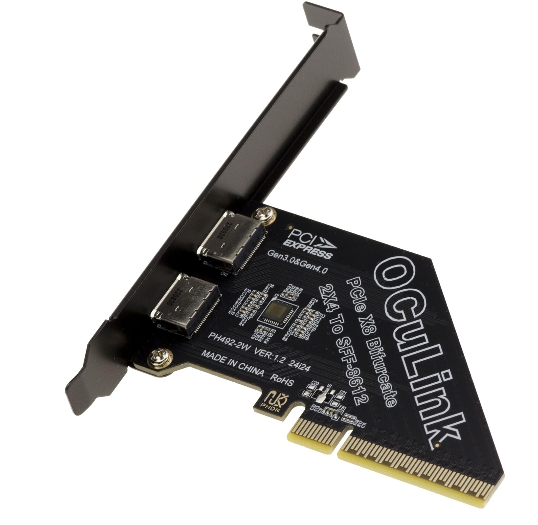 KALEA-INFORMATIQUE Carte PCIe Gen4 x8 vers 2 Ports Oculink | Carte PCIe Gen4 vers 2 ports Oculink pour bifurcation