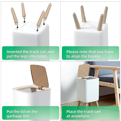 Miniatura 6 de Basurero de baño con tapa, de 2.6 galones, moderno para oficina, cerca del escritorio, para dormitorio, con parte superior a presión, cubo de basura