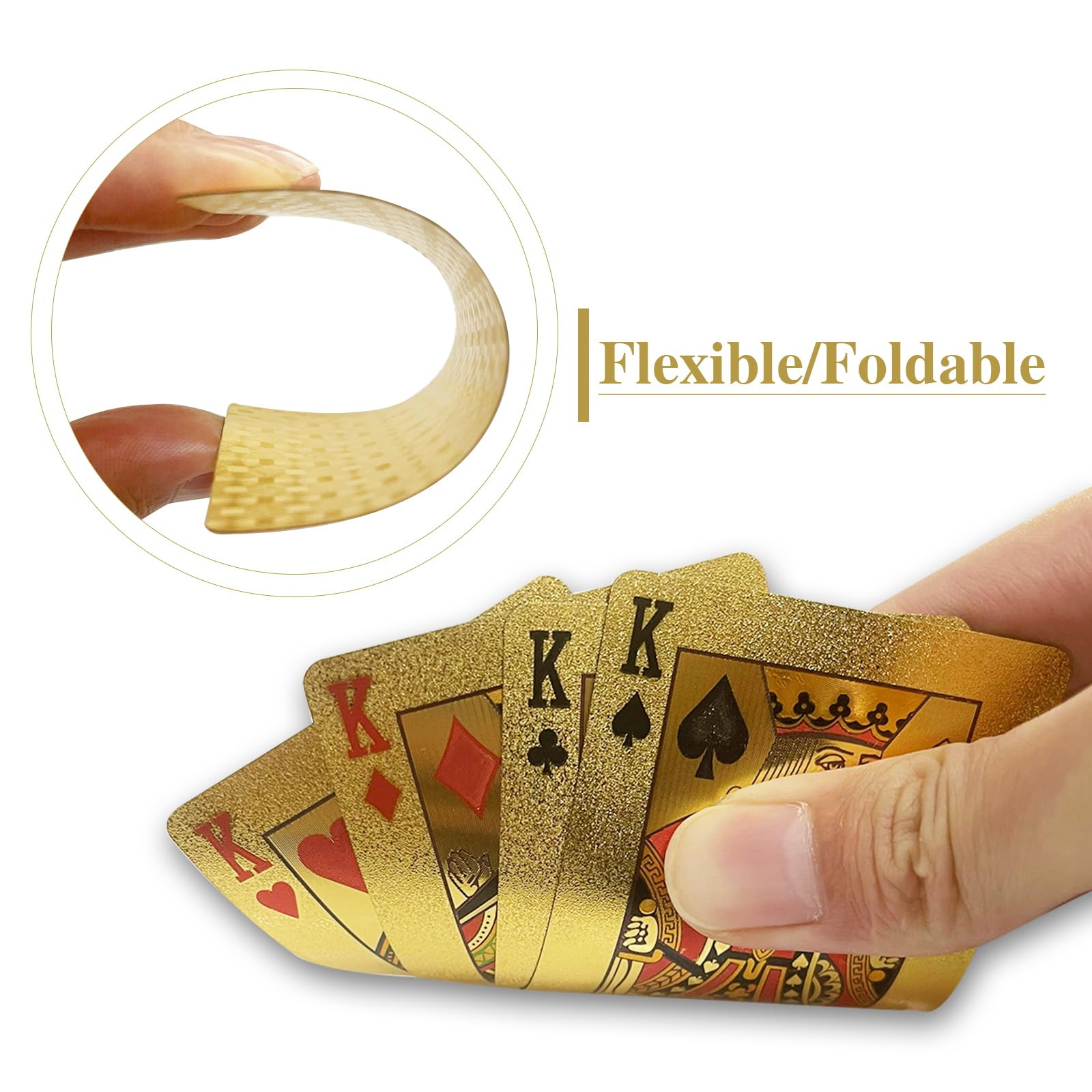 WJIASI Plastic Playing Cards - Waterproof, Washable Deck of Cards (UK), Gold, 6 cm x 9 cm x 2 cm - Image 3