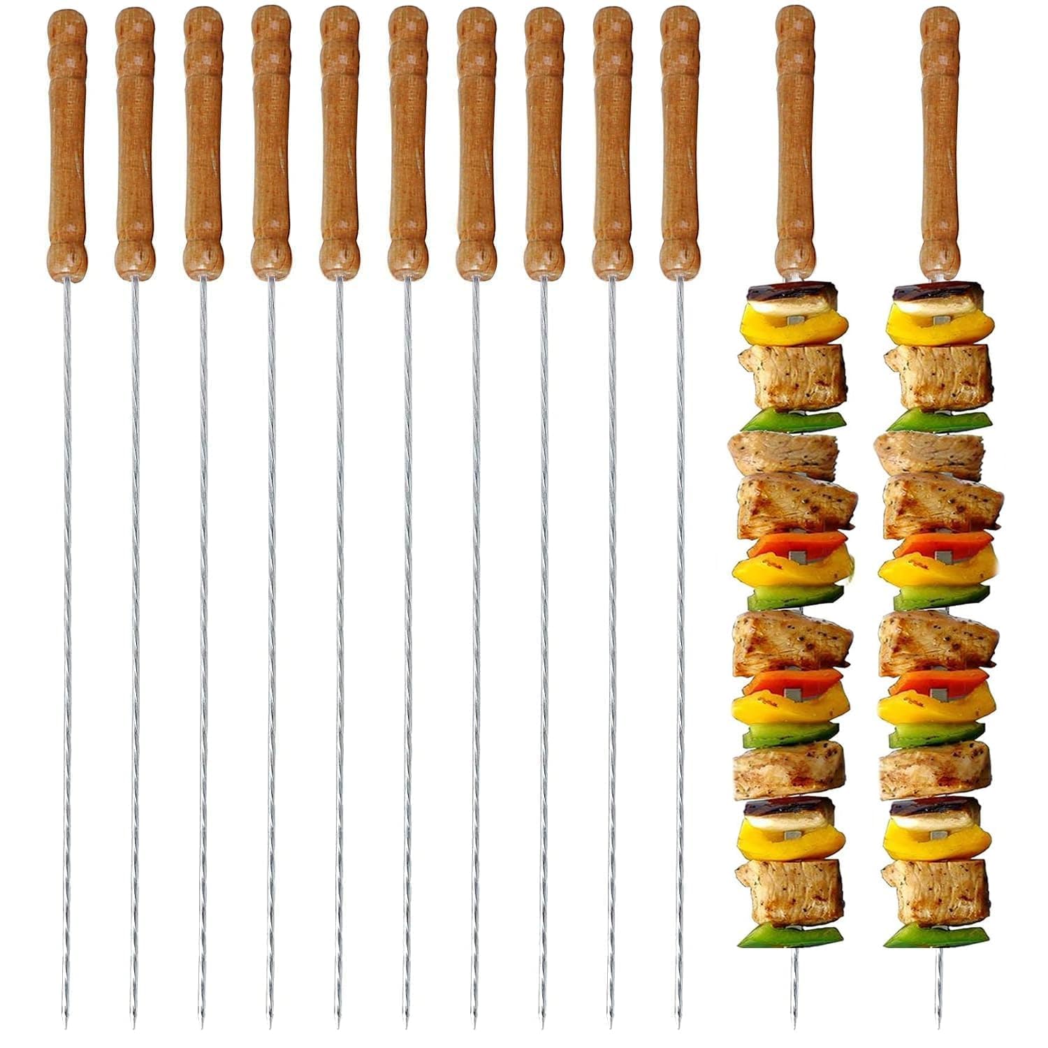 12 Inch Stainless Steel Square BBQ Skewers with Wooden Handle, Reusable Seekh Kebab & Tikka Grilling Sticks, Non-Slip Grip, Easy Clean, Storage Pouch (Pack of 6)-image-36
