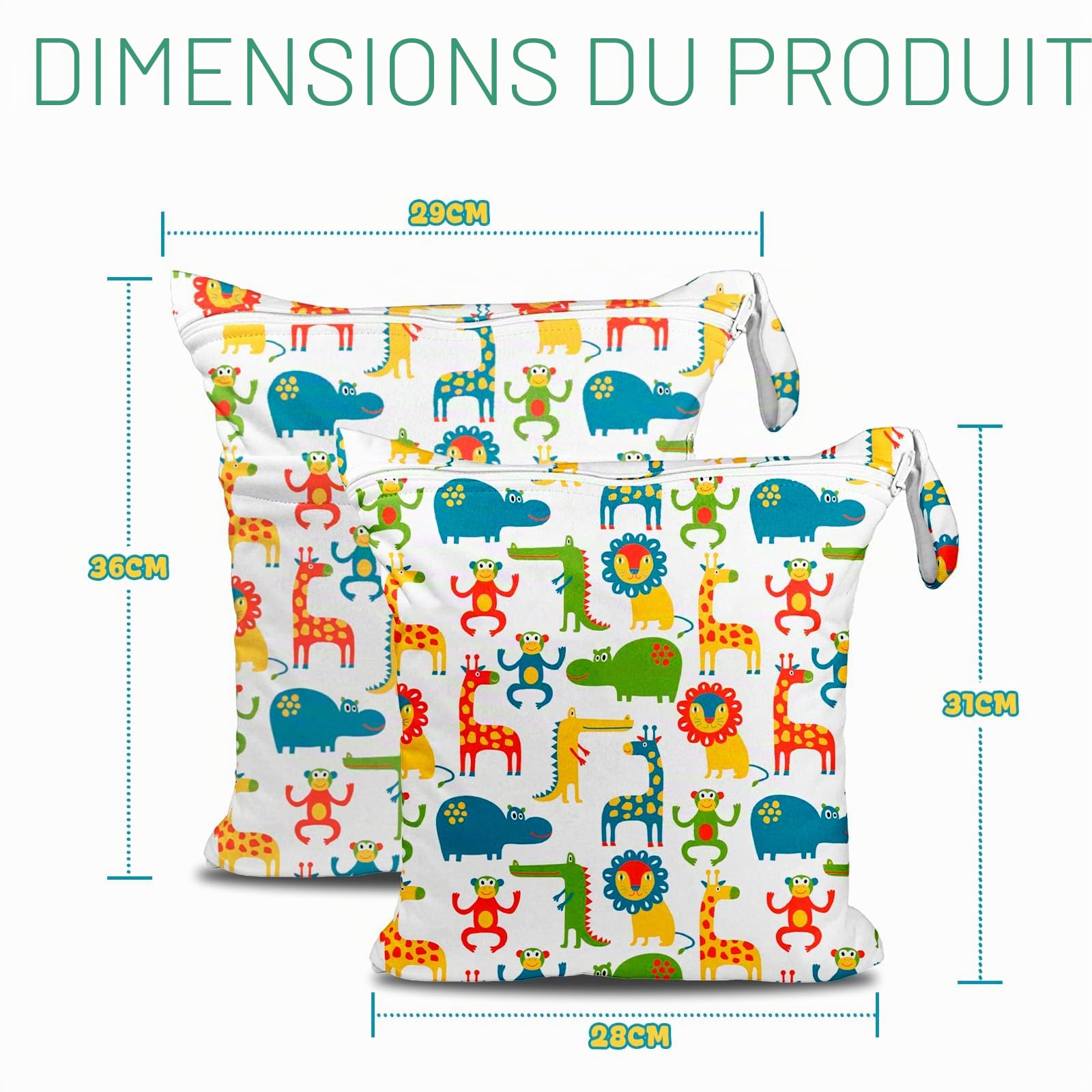 ROELLY Sac a Couches Bebe Lavable 2 Pièces, Sac Linge Sale Voyage,Pochette Humide et Sèche Réutilisable Écologique, Petits Animaux Mignons