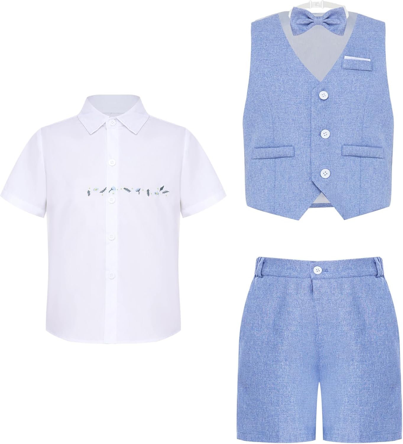 Sywiyi Baby Boys Shorts Sets, Infant Shirt+shorts+bow Tie+vest Outfits Suits Summer Wedding Outfits Blue 5-6 Years