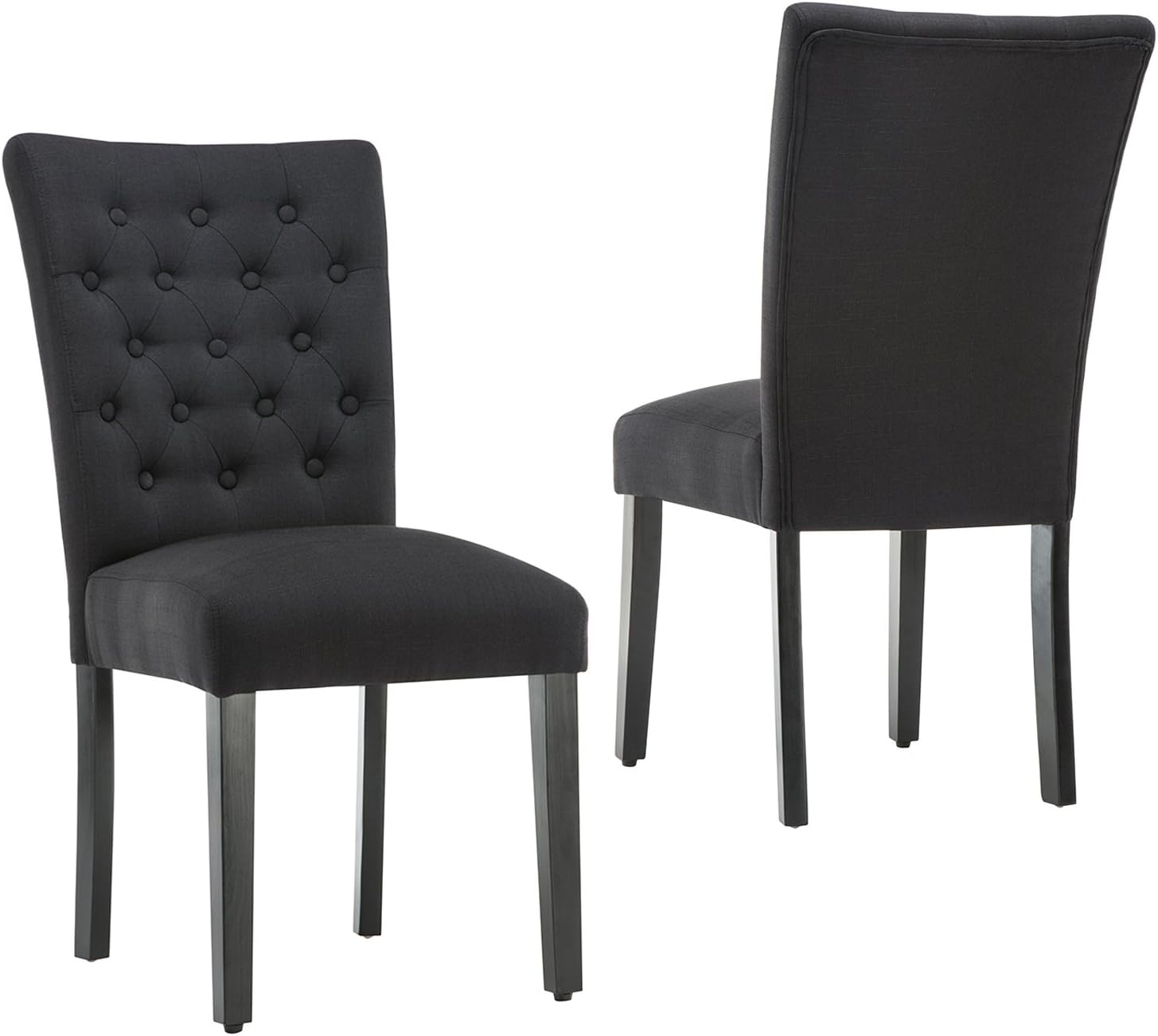 AZUFI Classic Tufted Linen Dining Chairs with Black Finish Solid Wood Legs, Set of 2, Black (Grey / Blue / Black)