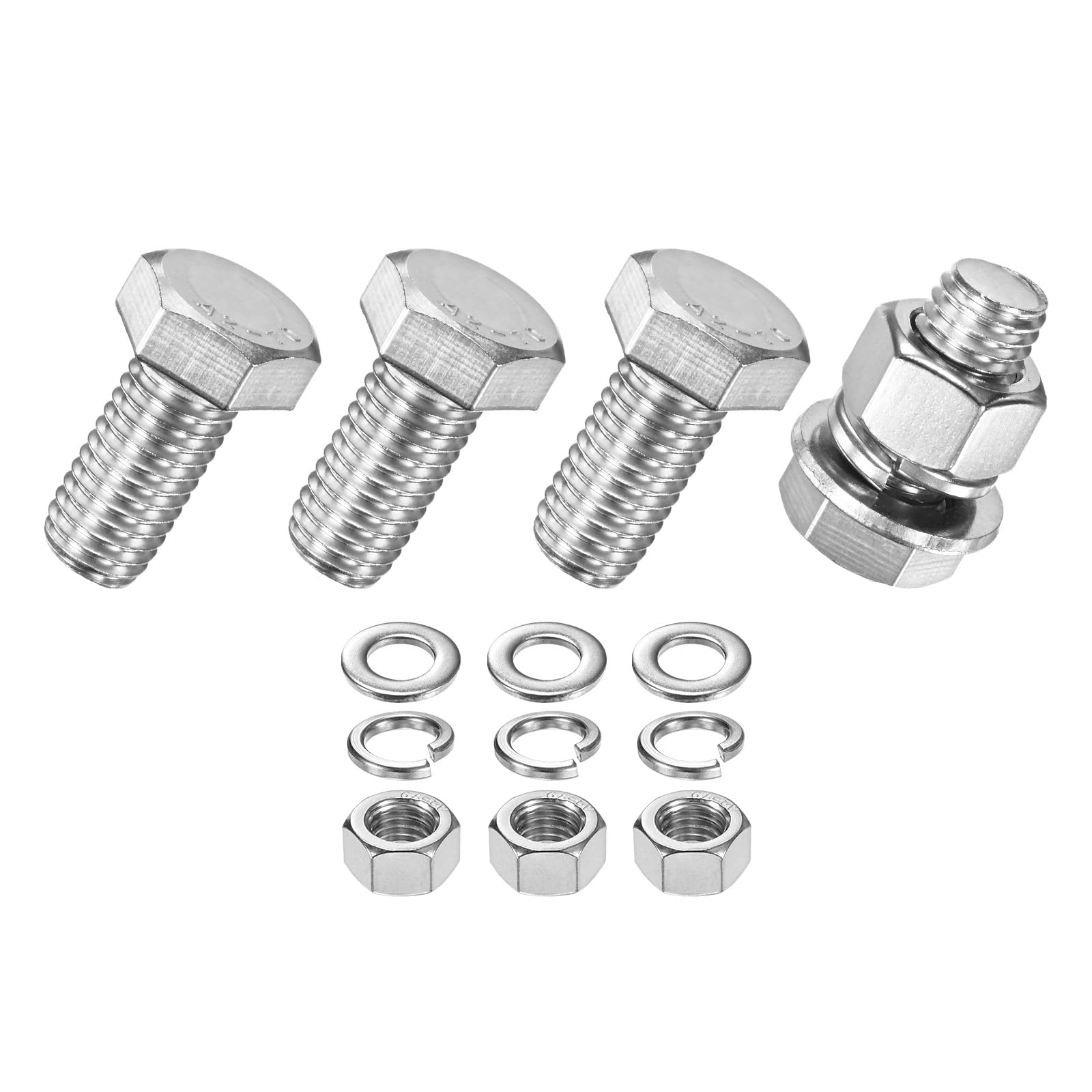 M METERXITY 4-Pack Hex Head Screw Bolt with Nuts Flat & Lock Washers M12x25mm Stainless Steel Bolts and Nuts Kit Fully Threaded Metric Bolt Assortment for Equipment/Machinery