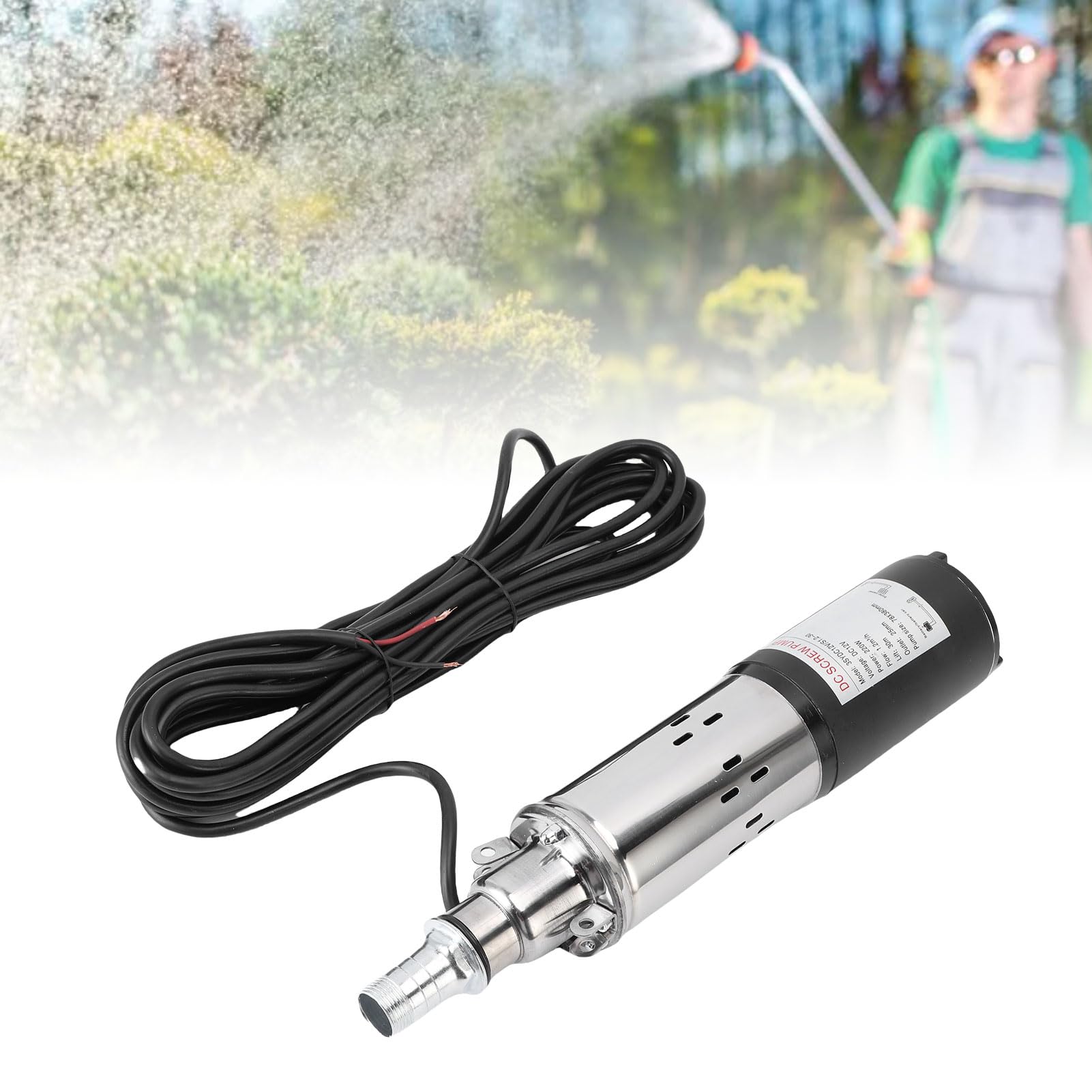 Ausla Pompa per Pozzi Profondi da 12 V, Prevalenza di 30 M, 1,2 M³/h, Pompa Sommersa a Vite in Acciaio Inox con Cavo da 7 M per Pozzo, Bestiame, Serbatoio
