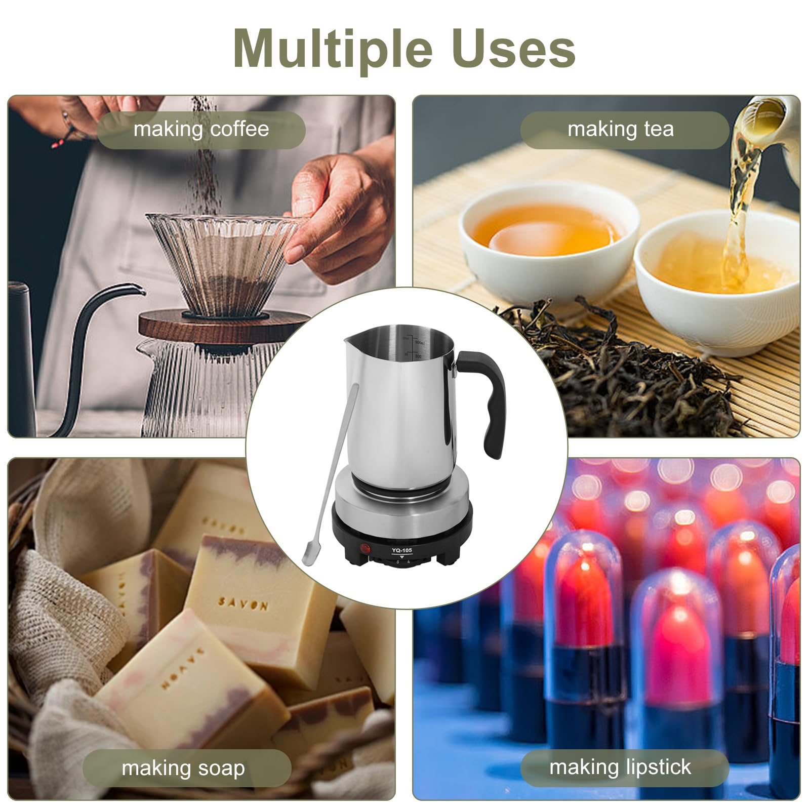 XLSBZ Kit per la produzione di candele, fai da te, con piastra di riscaldamento elettronica e pentola di cera da 900 ml, set per la produzione di candele per principianti
