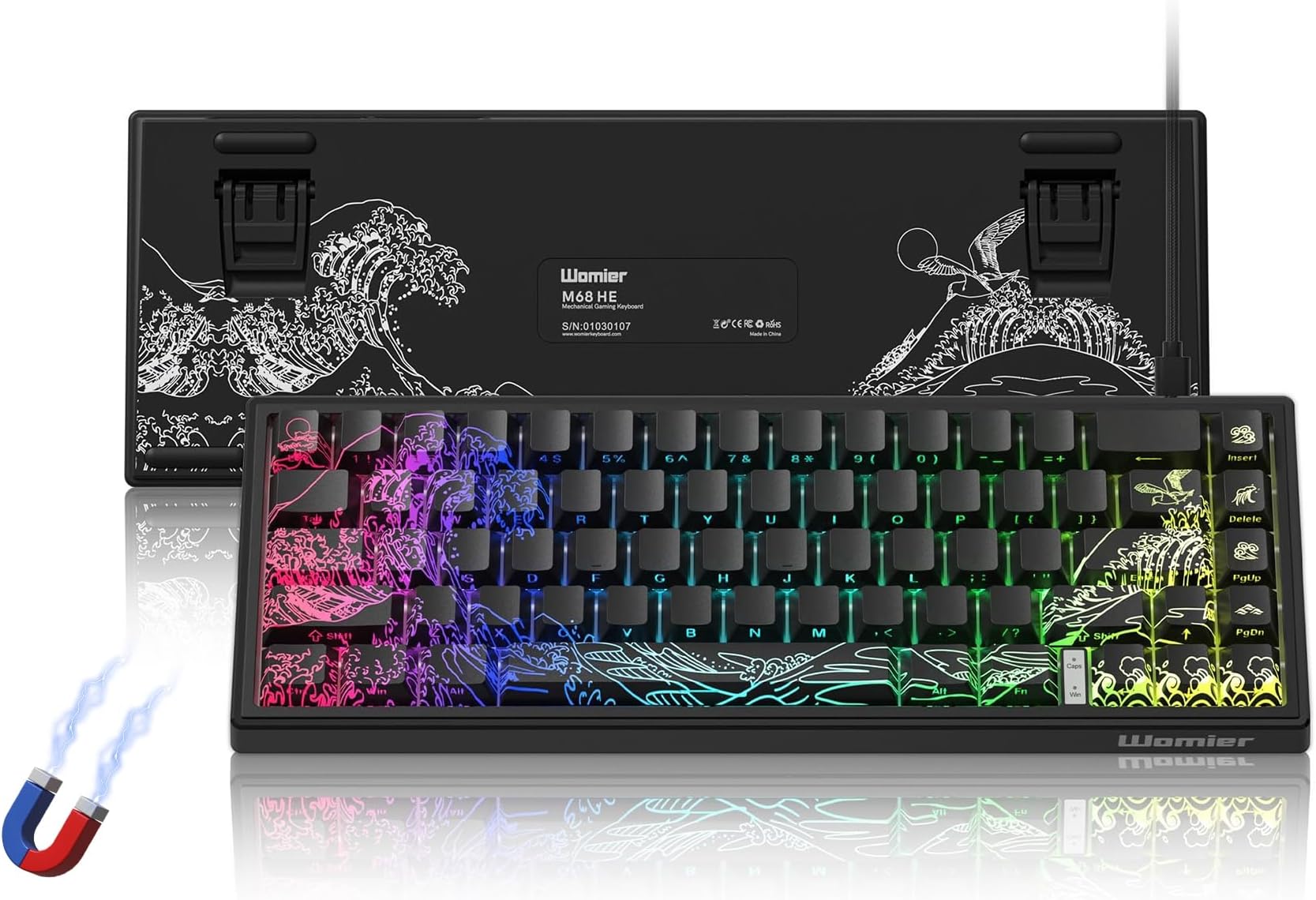 Womier M68 HE V2 Rapid Trigger Keyboard 60% Percent, Hall Effect Kanagawa Gaming Keyboard, Wired RGB Custom Mechanical Keyboard with Magnetic Switch, PBT Keycaps for Mac/Win-Black 3.0