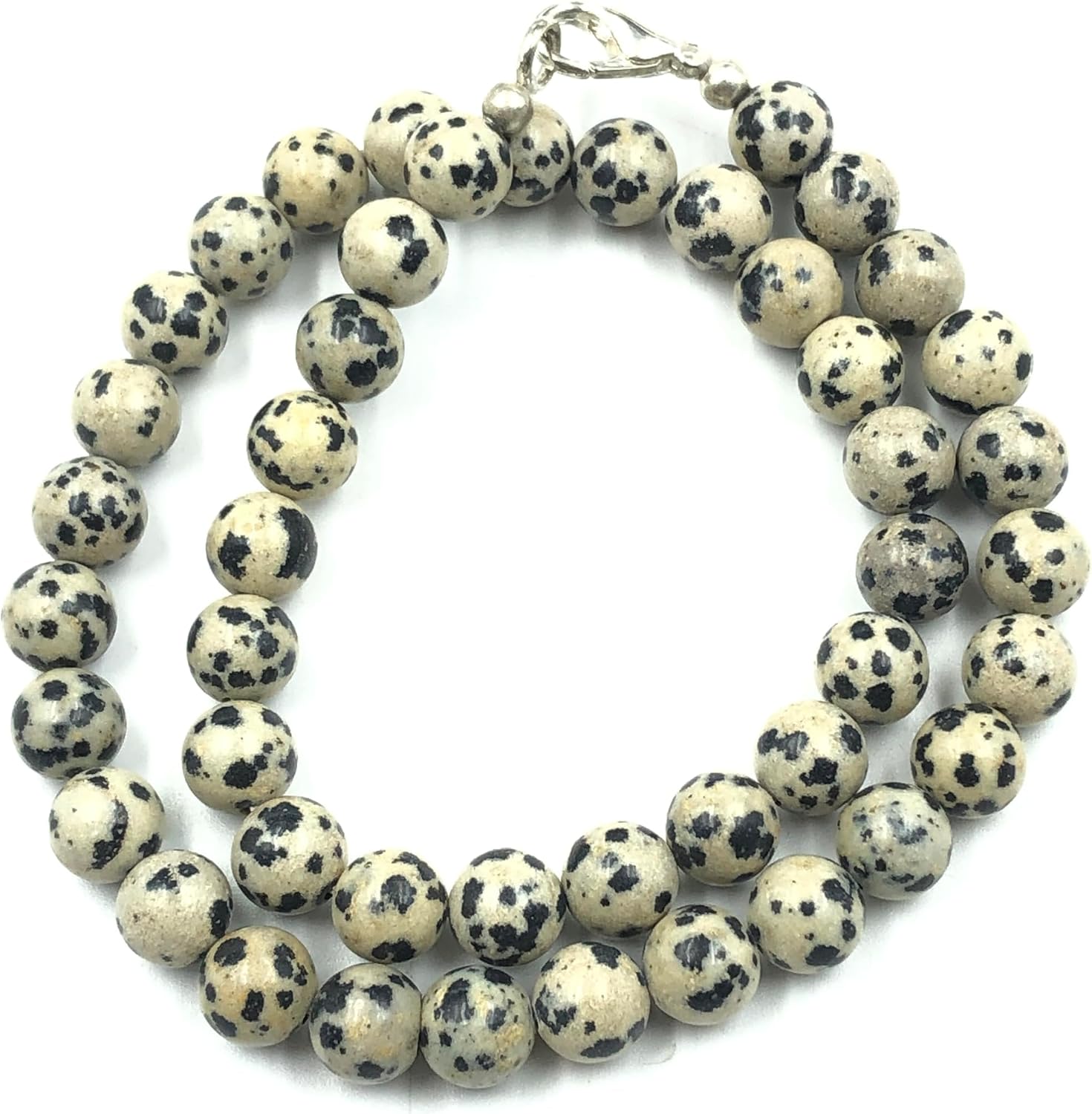 Natural Dalmatian Jasper 8mm Round Gemstone Beaded Necklace Handcrafted Stretchable Strand with Healing and Versatile Jewelry for Women & Girls Birthday Valentine's Day Anniversary Gift