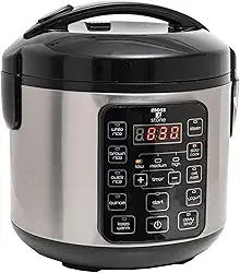 Moss & Stone - Panela de arroz elétrica digital pequena, 4-8 xícaras, 10 configurações predefinidas, vaporizador de arroz marrom e branco, panela lenta com vaporizador para legumes, panela