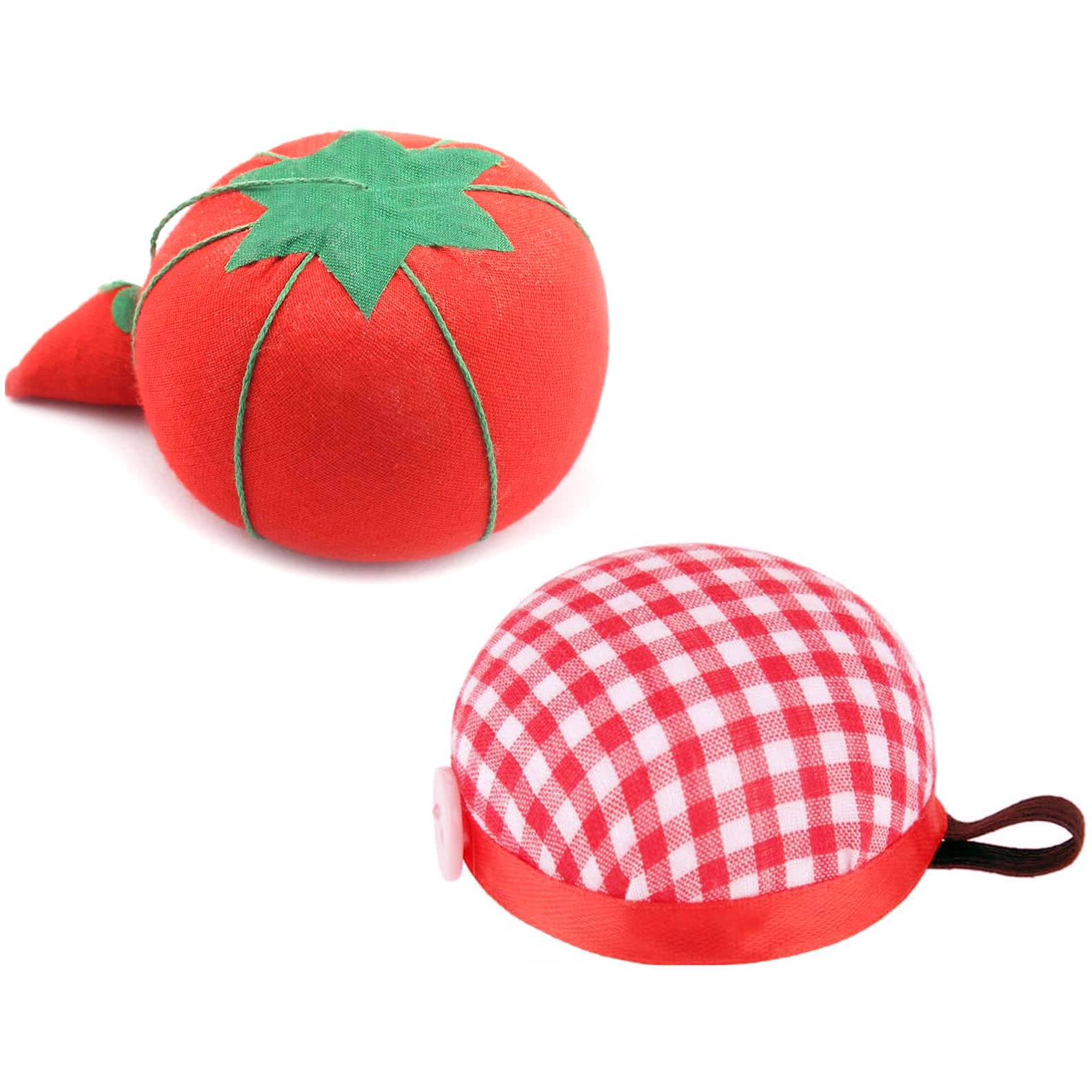 YEQIN 2Pcs Red Plaid and Tomato Shape Needle Pin Cushion Pincushions for Soft Cotton Fabric – for Sewing, Embroidery, Cross Stitch, Needlework, Repairs, Tailoring and Dressmaking