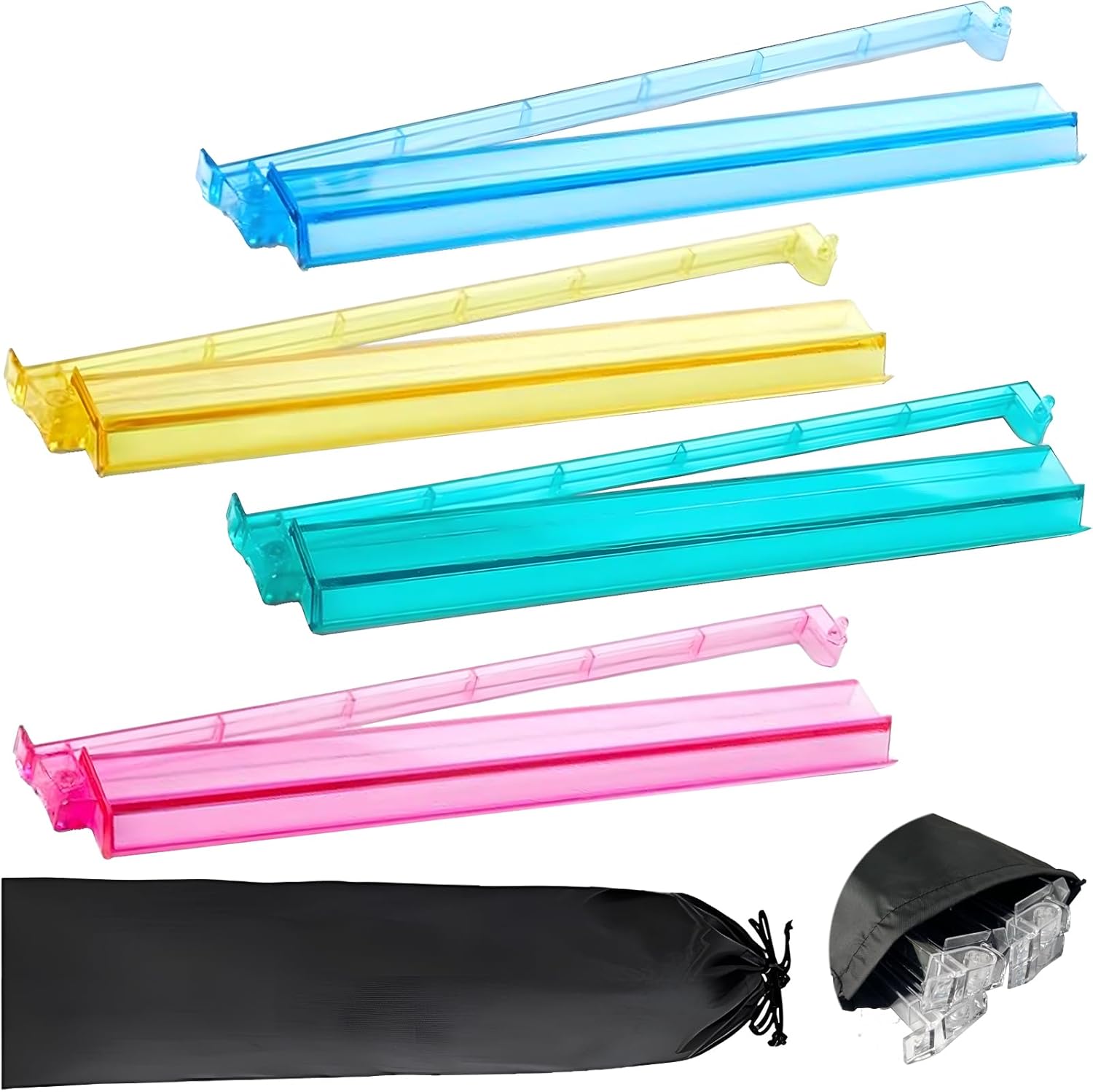 (Similar, Incomplete)Set of 4 Mahjong Tile Holder Acrylic Mahjong Racks with Pushers 18\" Comes with Storage Bag, Enhanced wear Resistance, Suitable for Poker Parties, Reunion, Thanksgiving, Christmas