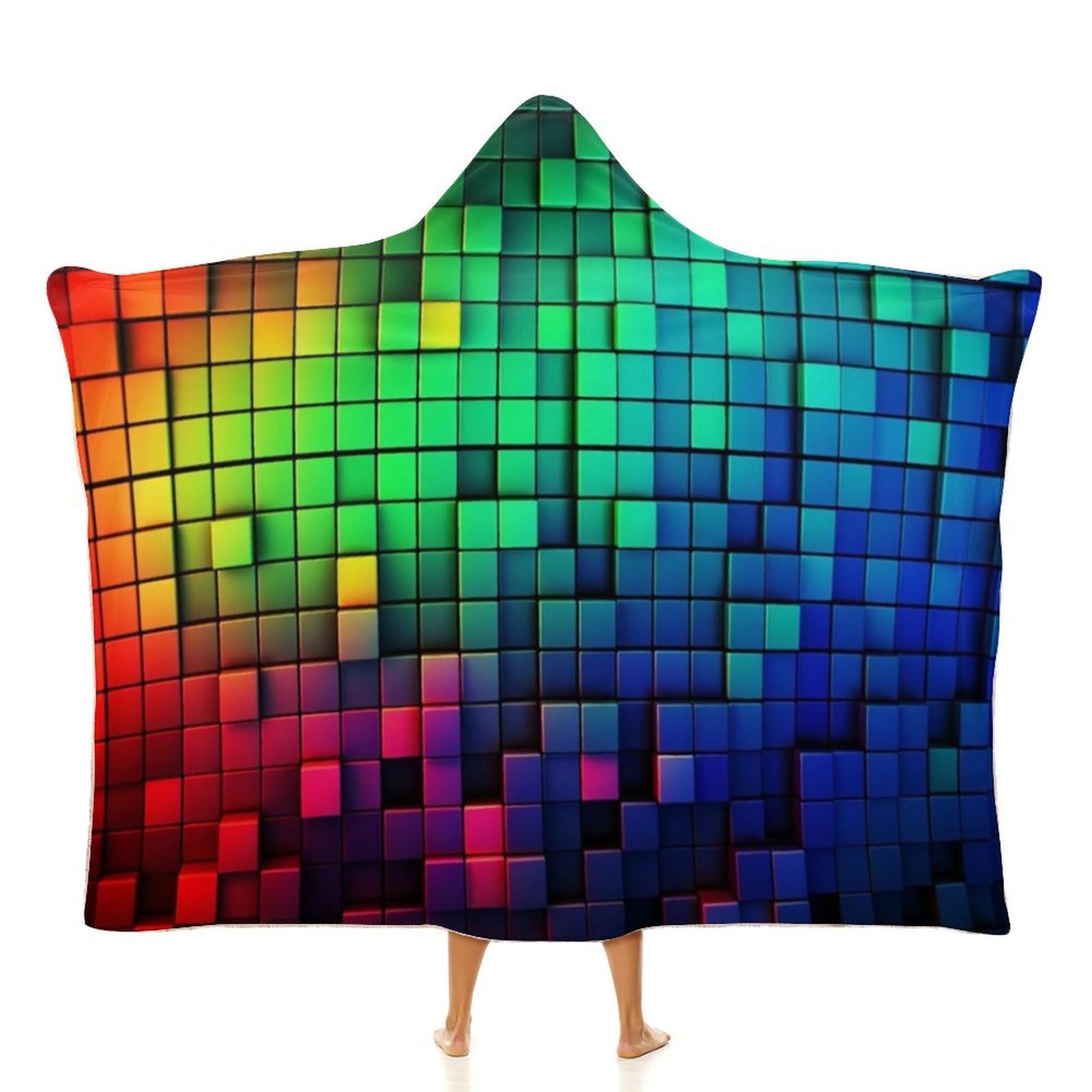 Cape à capuche colorée avec imprimé carré isolant et enveloppant de 127 x 152,4 cm