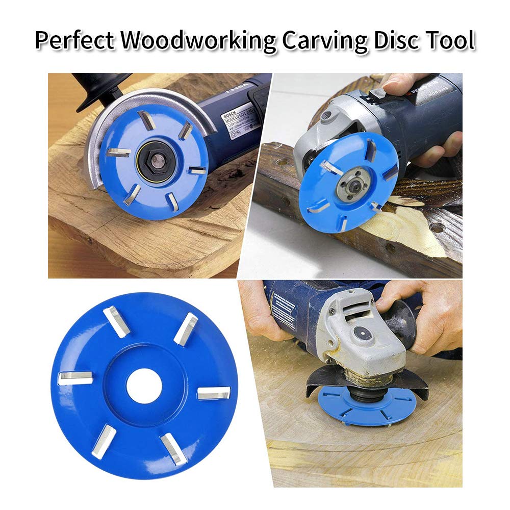 Six Teeth Power Wood Carving Disc Tool Durable Wood Shaping Wheel for Angle Grinder Turbo, 90mm Diameter, 16mm Bore (Blue)