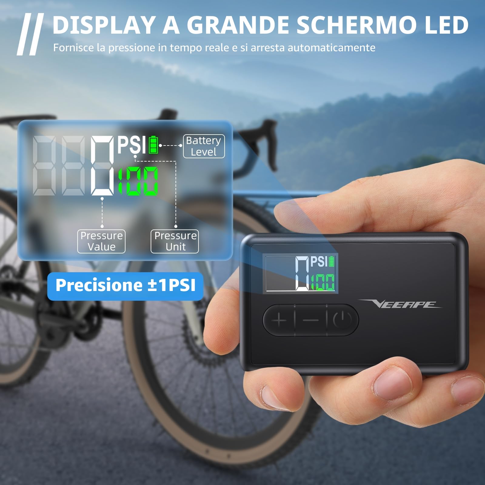 Tiny Pump Mini Pompa per Bicicletta, 120 PSI Pompa per Bicicletta Portatile con Valvola Presta e Schrader per Bici da Strada, Mountain Bike, City Bike