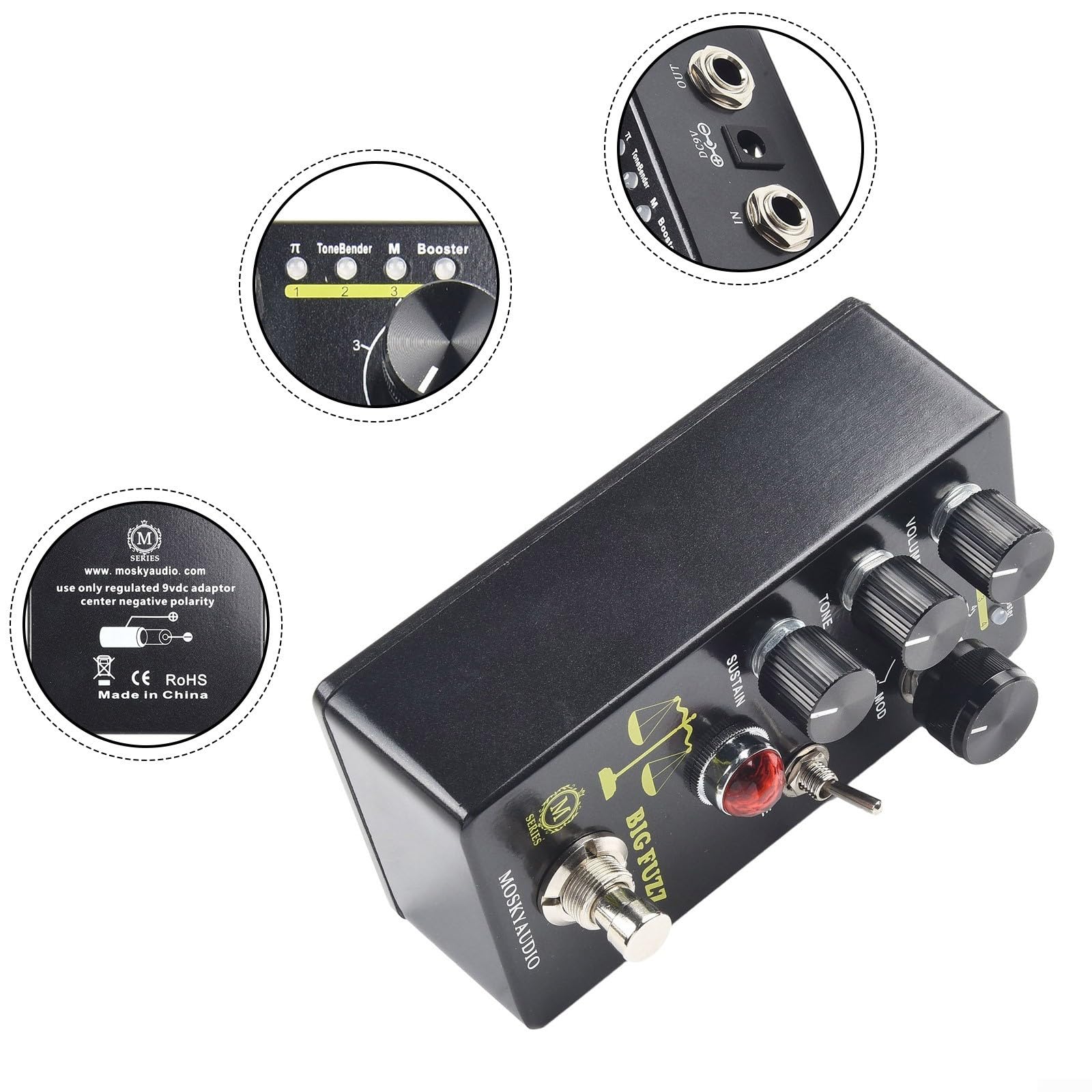 Pedal de fuzz de guitarra eléctrica, distorsión de estilo Big Muff con selector de tono de cuatro modos, fuzz de circuito Pi, unidad de efecto de impulso para guitarra de metal rock