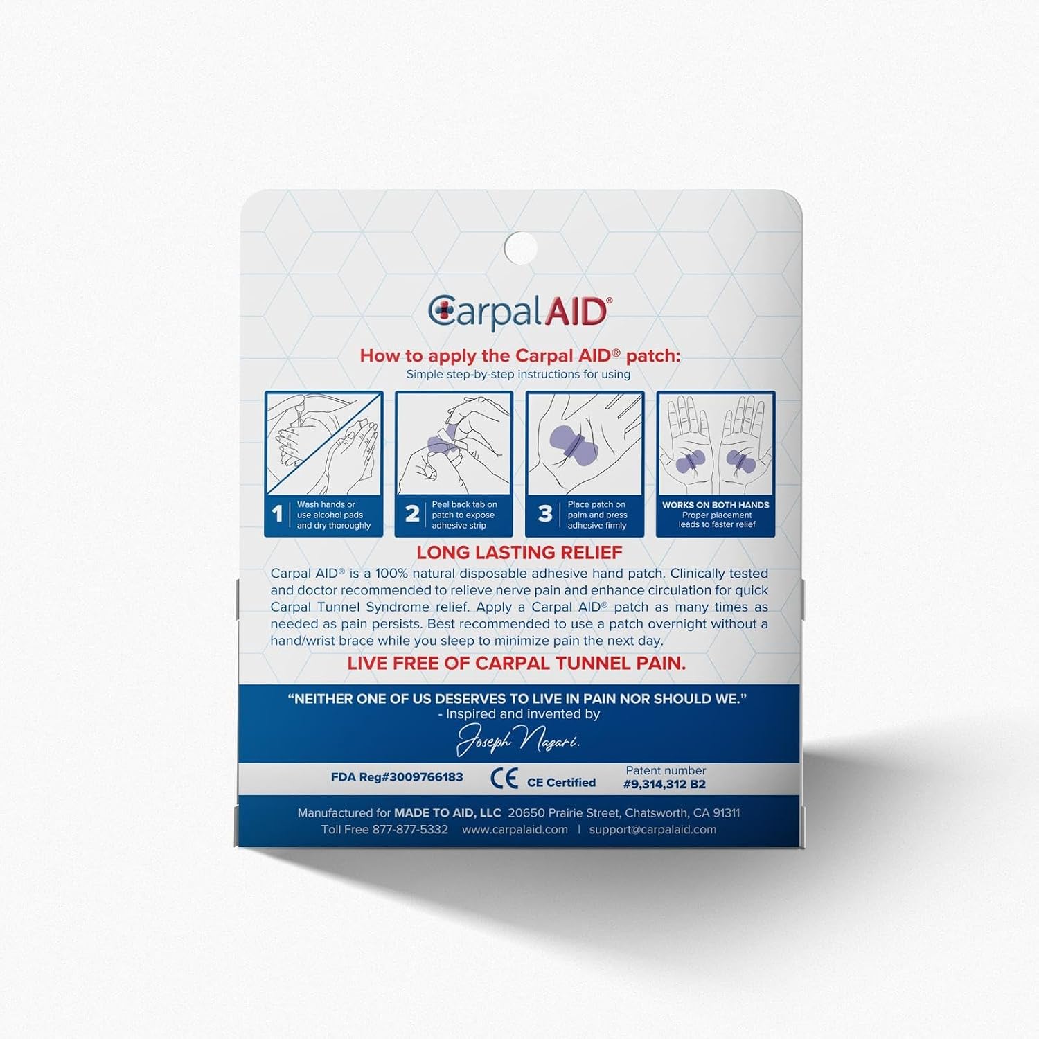 CarpalAid Version 2 Carpal Tunnel Pain Relief Patches - Professional Grade Adhesive Pain Patch Support, Alternative to Carpal Tunnel Tape and Brace for Wrist, Median Nerve Comfort - 12 Count