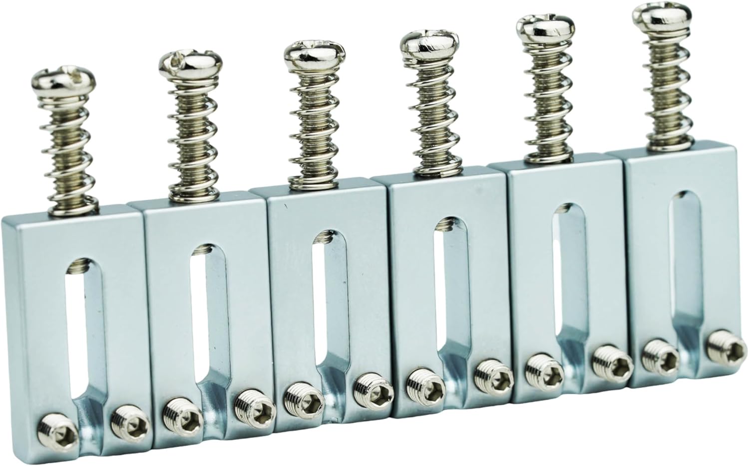 Guyker 10.5mm Bridge Saddles, Stainless Steel Bridge Saddles Tremolo System Replacement Part Compatible with Strat ST Tele TL Electric Guitar MA001(Set of 6, Chrome)