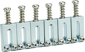 Guyker 10.5mm Bridge Saddles, Stainless Steel Bridge Saddles Tremolo System Replacement Part Compatible with Strat ST Tele TL Electric Guitar MA001Set of 6, Chrome