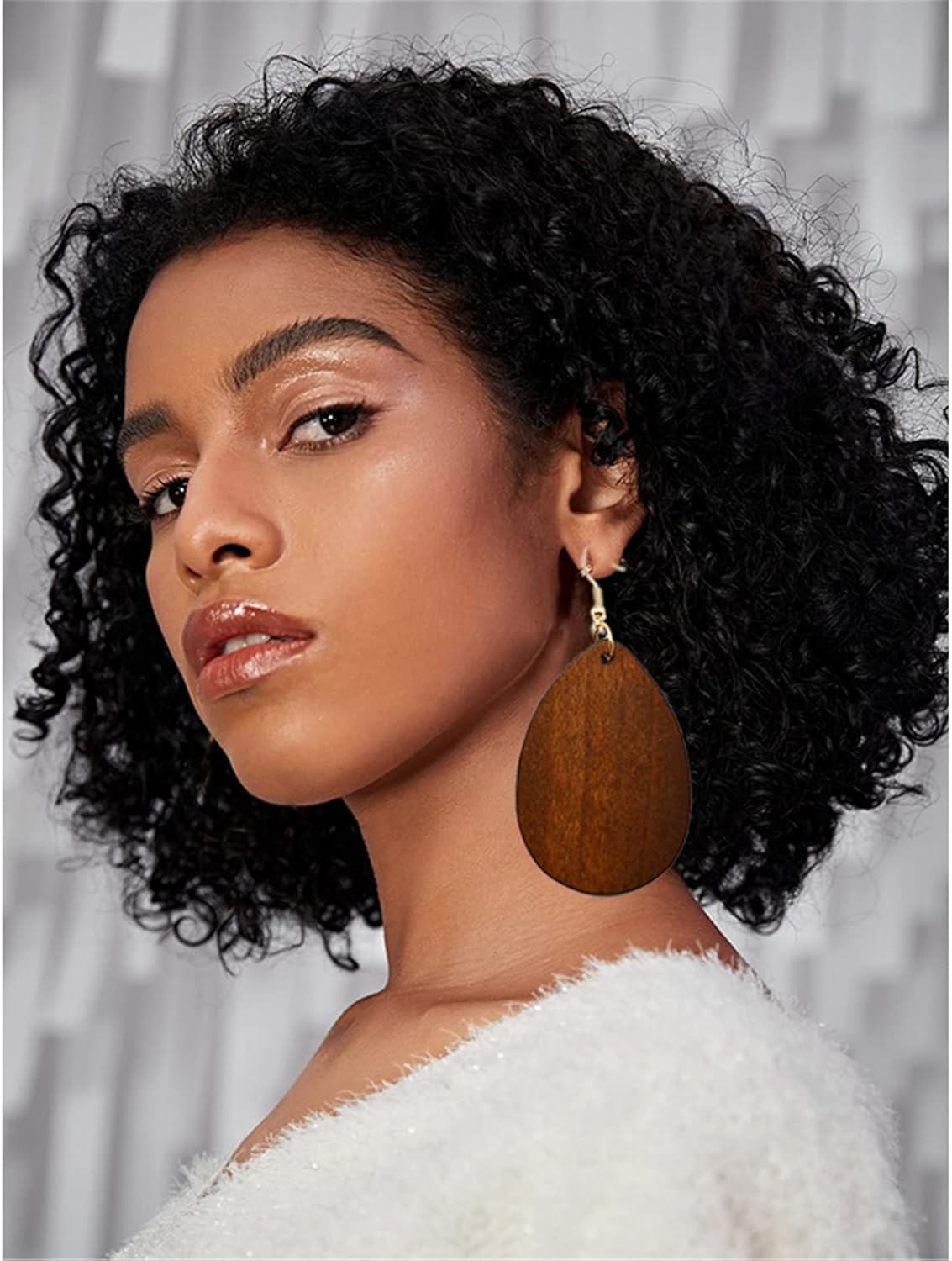 Wooden Hoop Earrings for Women Retro Black African Bohemian Wood Teardrop Geometric Lightweight Dangle Drop Earrings - Image 3