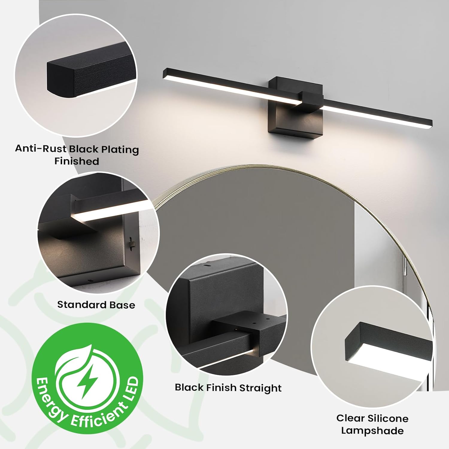 URSOLA Black Bathroom Light Fixtures, 24 inch Modern LED Vanity Lighting Over Mirror, 3CCT Dimmable Wall Sconces for Bedroom