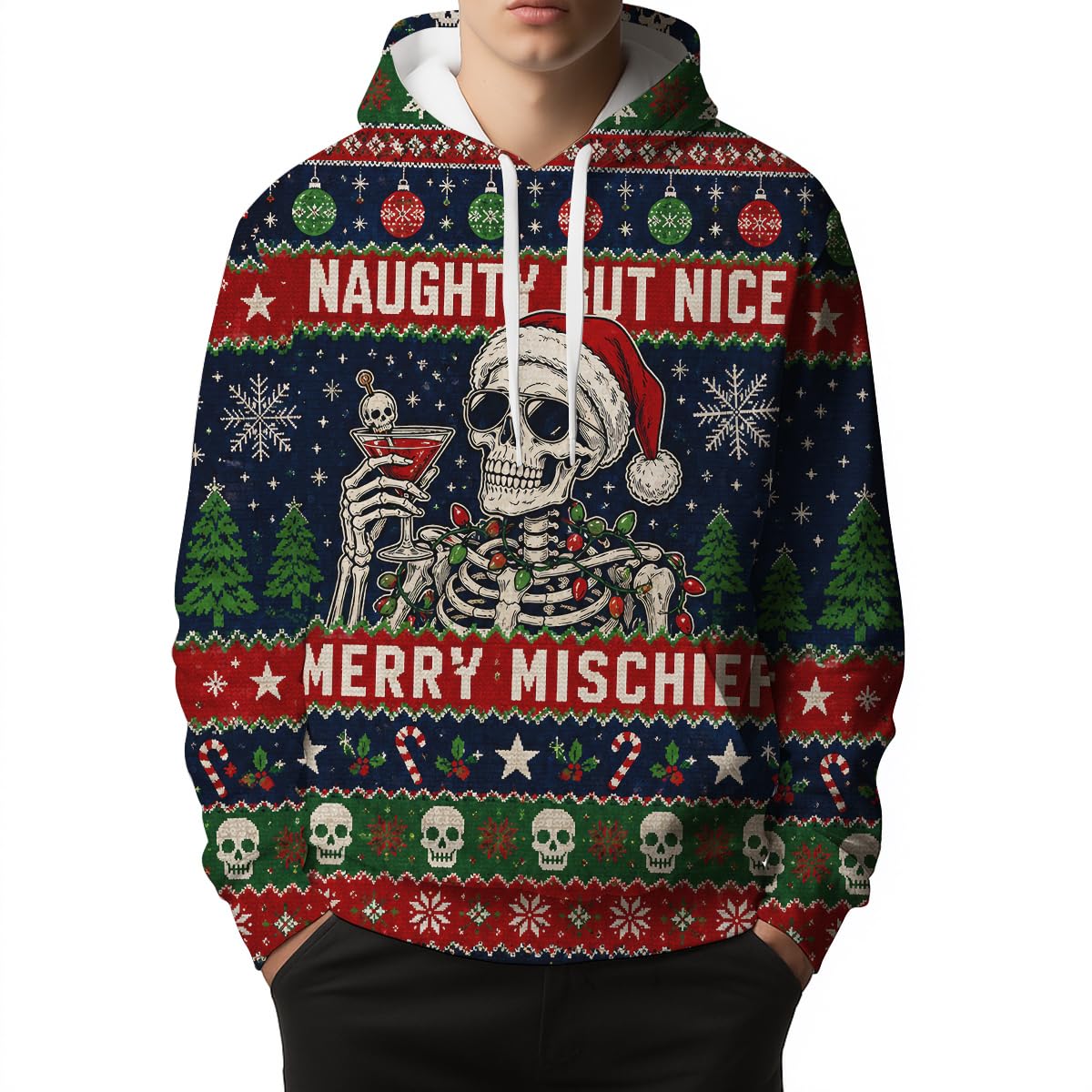 Felpa con Cappuccio Christmas Novelty Skull Graphic Maglia di Tuta