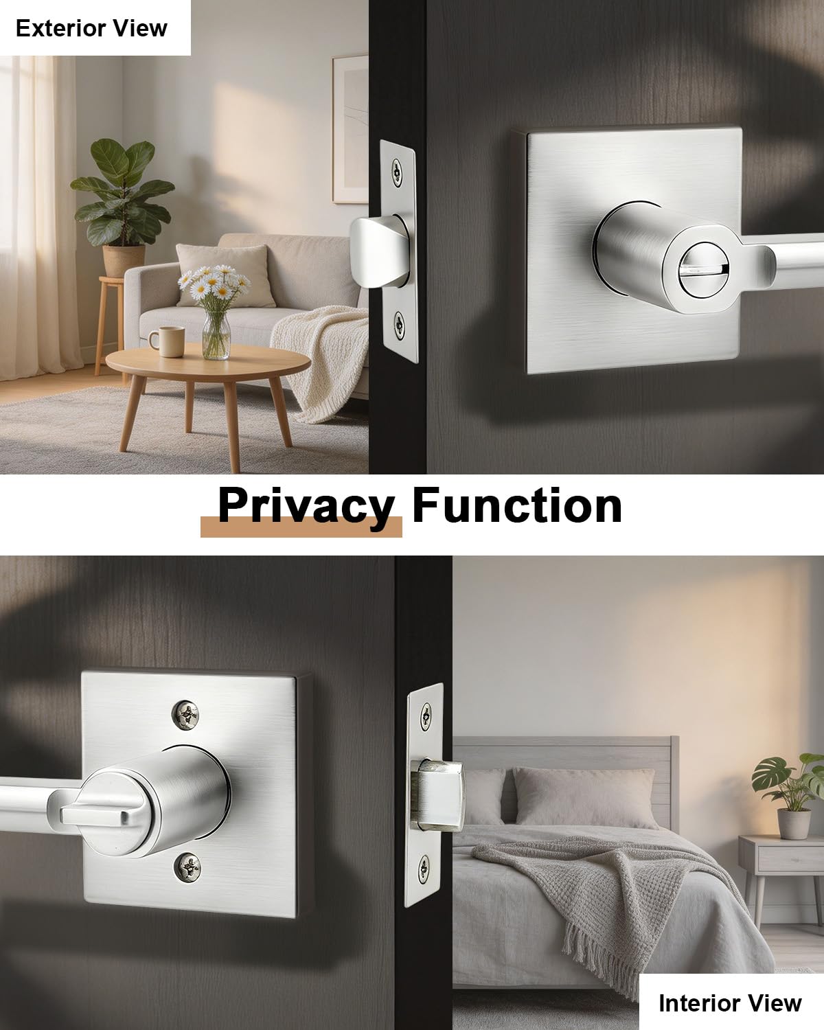 Probrico Door Handle with Lock - Brushed Nickel -5