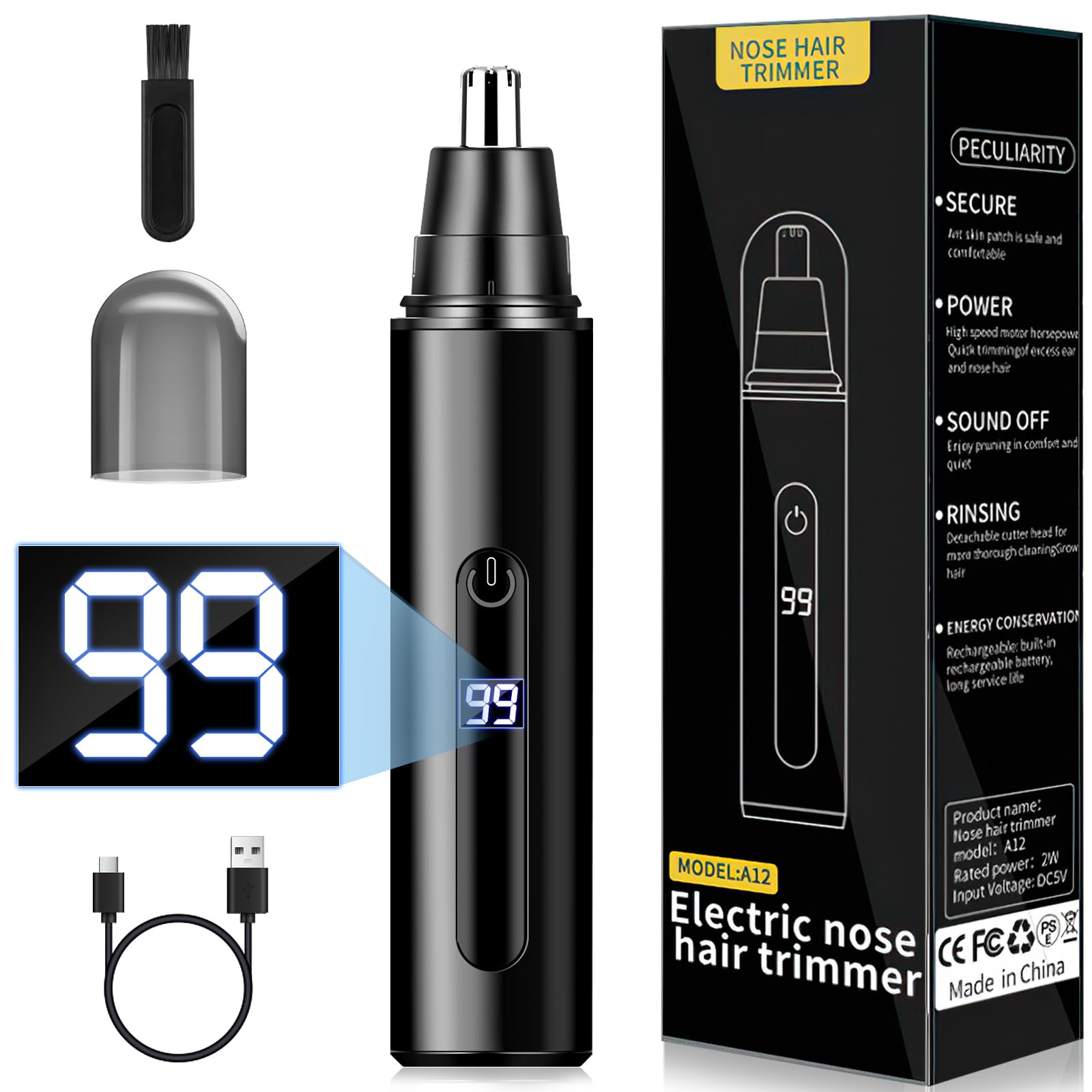 Tondeuse Nez, Coupe Poils Nez et Oreilles USB Rechargeable