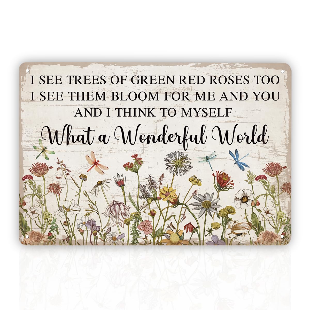 What A Wonderful World Flowers Tin Sign, 11.8x7.9in