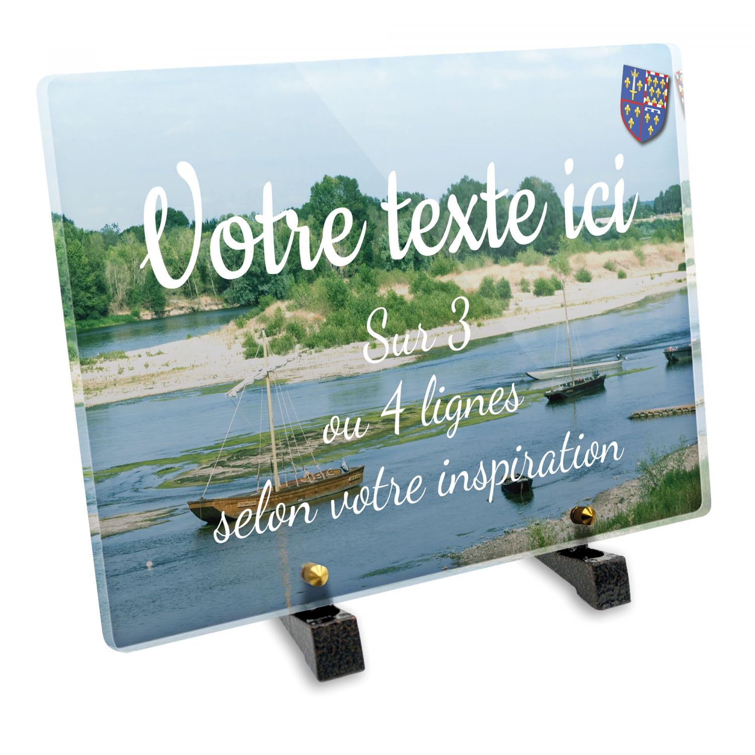 Placa funeraria rectangular personalizable en plexi con diseño regional de barcos Loira, diferentes tamaños, grosor 6 mm, personalizado en varias líneas 30x20 cm