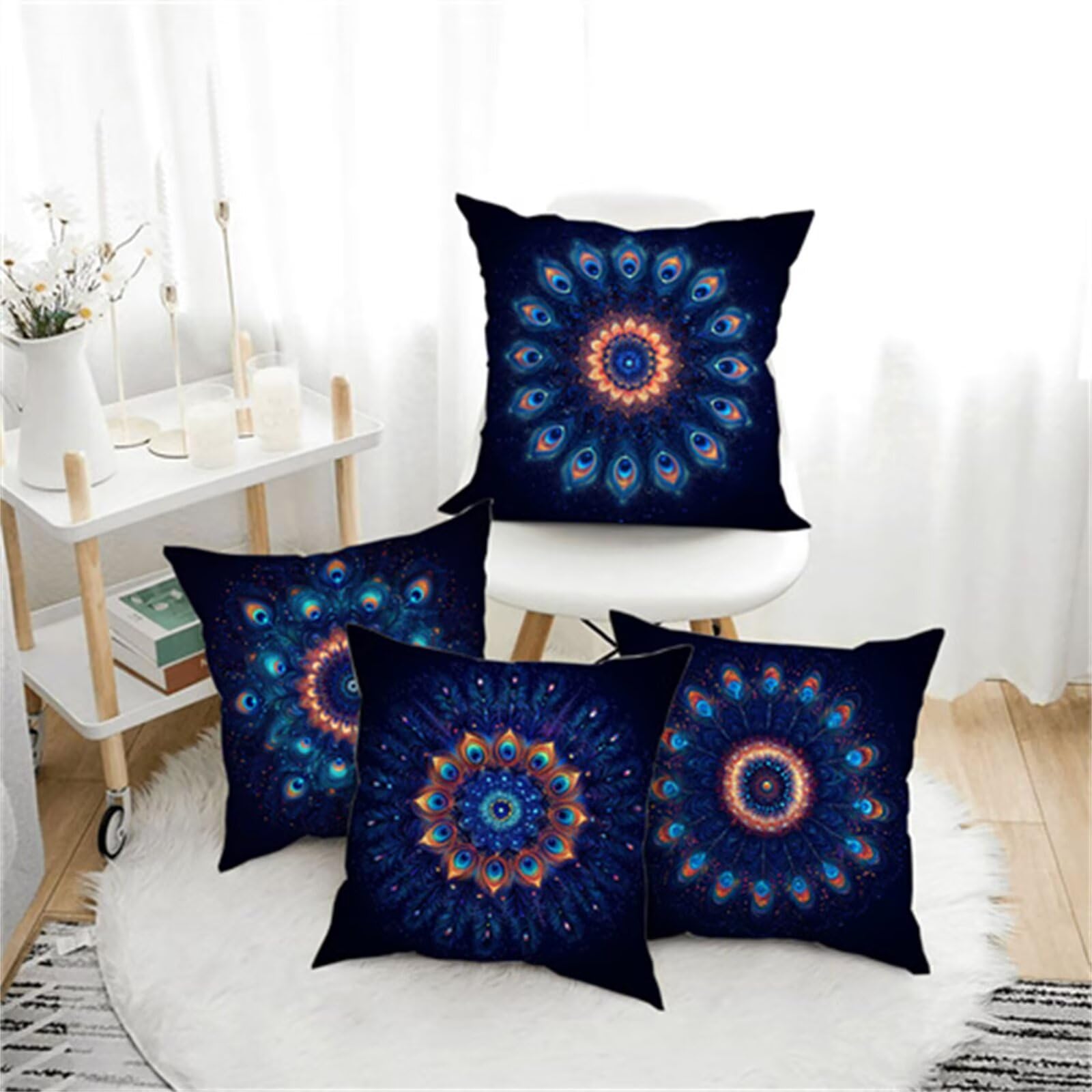 Federe Cuscini Divano 60x60 Set di 4 Cuscini per Divano in Velluto Decorazioni Casa Copricuscini Blu 4 Pezzi Quadrati Copri Cuscino Mandala Copricuscini, per Camera da Letto, Salotto, Casa, R-22