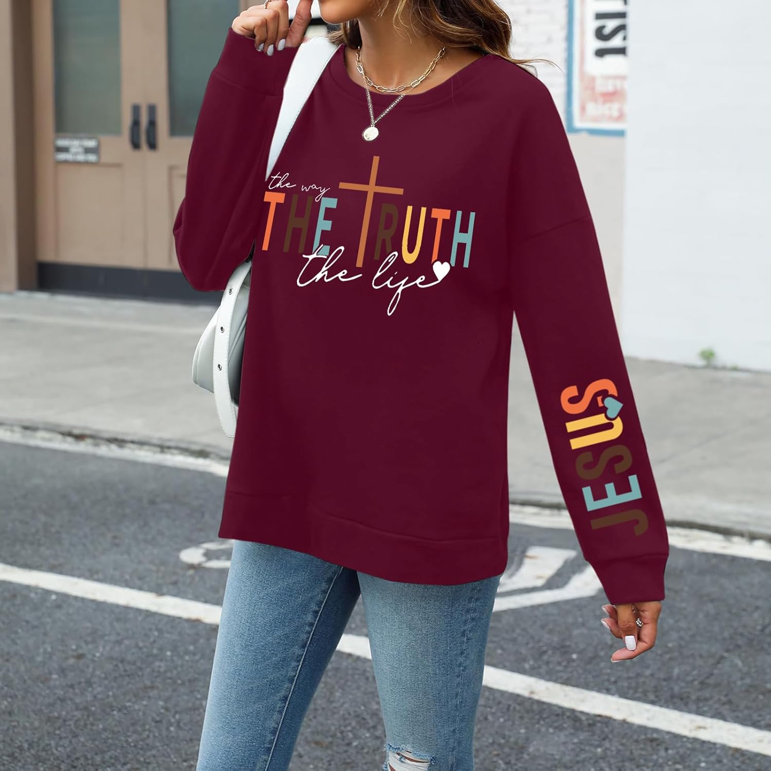Tuislay Christian Sweatshirt Womens Jesus God Pullover Bible Verse Crewneck Sweatshirts Religious Cross Graphic Shirts - Image 5
