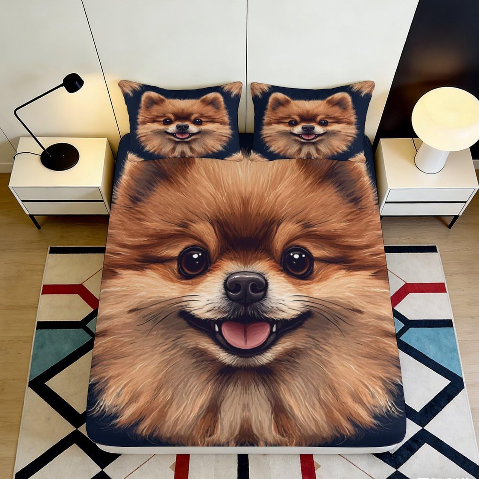 3D Printed Pomeranian Dog Fitted Sheet Microfiber Soft Cartoon Pet Pattern Mattress Cover Bedroom Decor 90x200x25cm