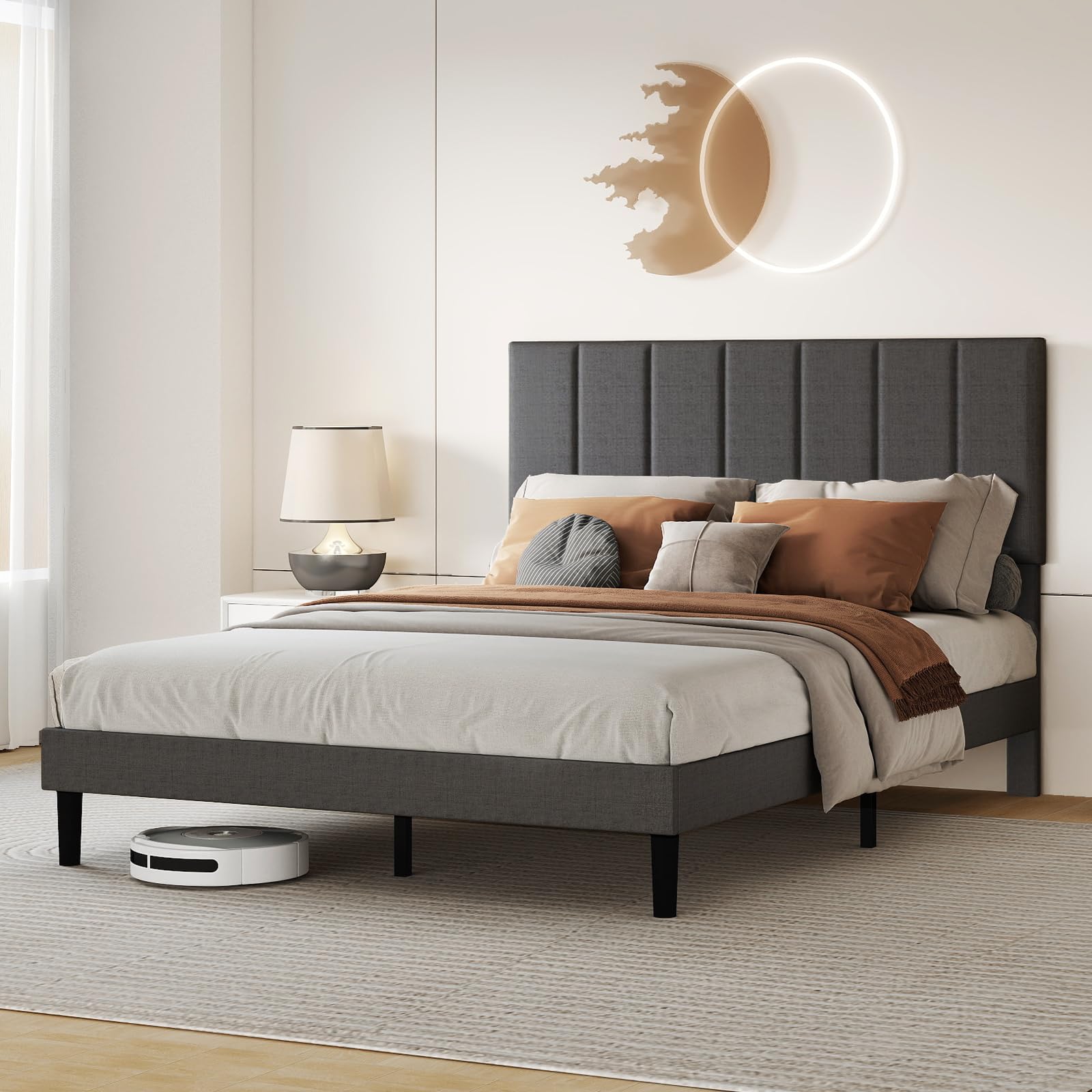 Levede Small Double Bed Frame 120x190cm, with Tufted Headboard, Upholstered Platform Bed, Sturdy Wooden Slat Support, Easy Assembly, No Box Spring Needed, Dark Grey — image 1