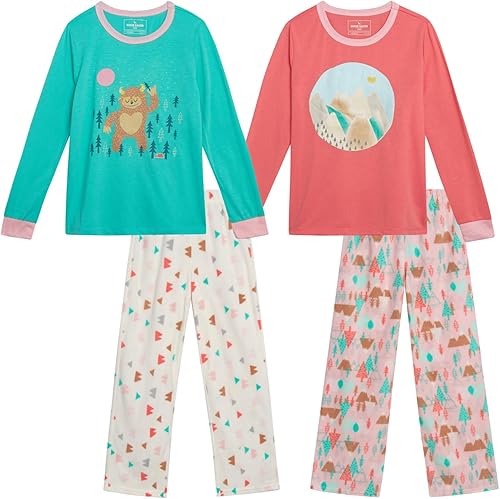 Eddie Bauer Conjunto de pijama para niñas, 4 piezas de pijama con gráficos de forro polar a juego y pantalones de pijama para niñas (tallas 5-14)