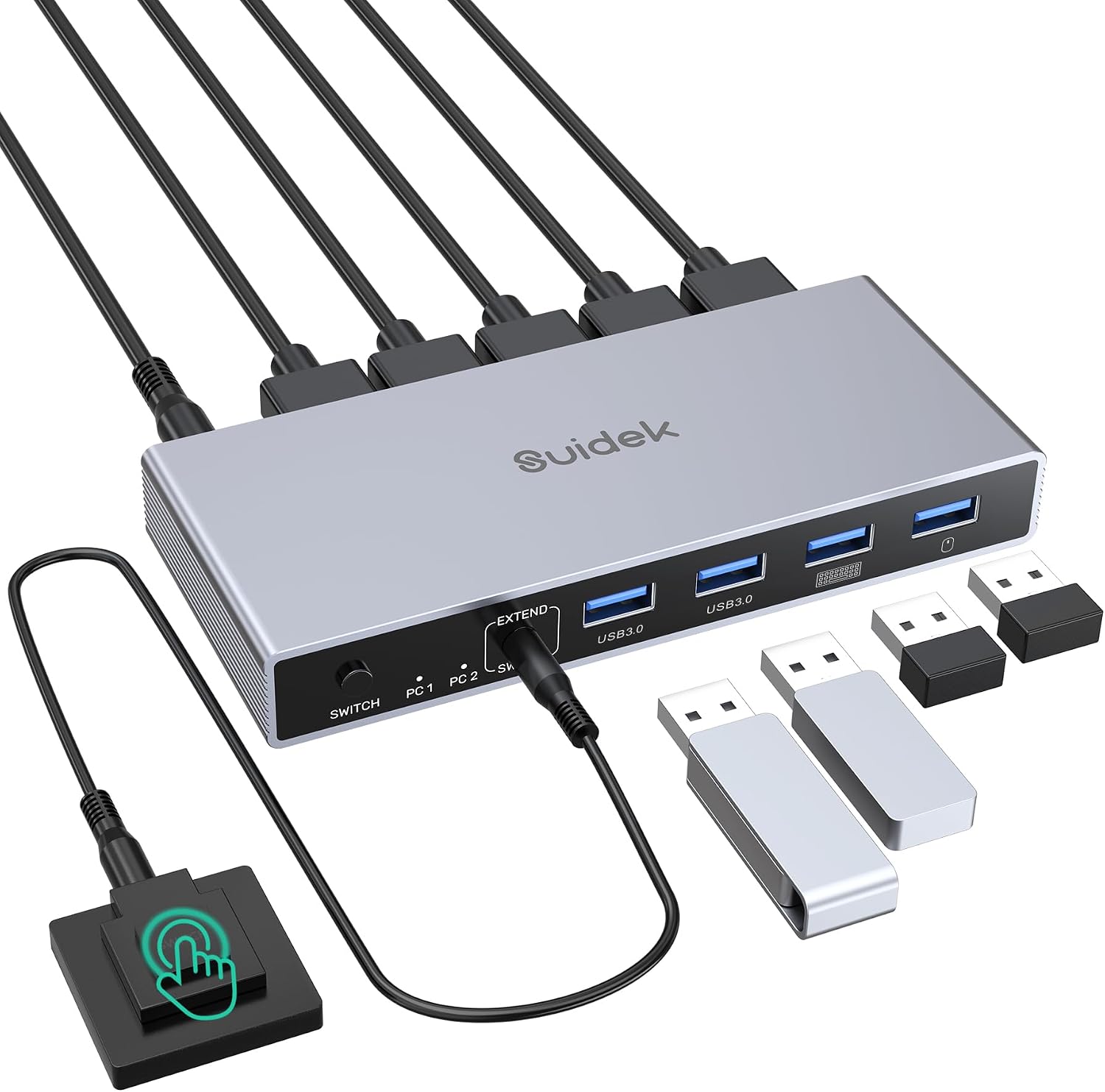 SUIDEK HDMI KVM Switch 1 Monitors 2 Computers-4K@60Hz with 4 USB 3.0 Ports