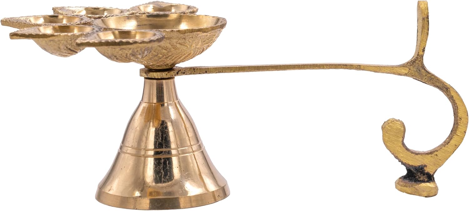 Traditional Brass Panch Aarti Diya for Puja Essential Pooja Article for Aarti Arti Deepak Deepam for Home Temple Décor Accessory Gifts (Panch Aarti Diya)