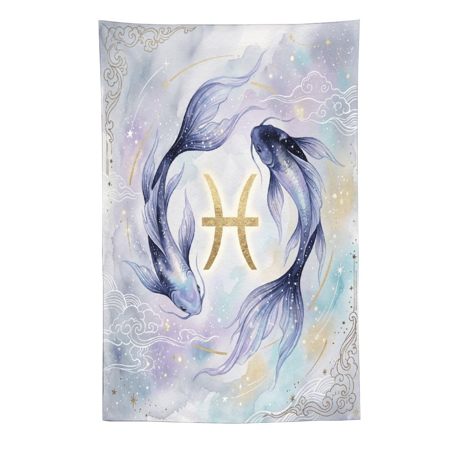 H3B8U2Y5 Pisces Koi Celestial Wall Tapestry, Ukiyo-e Style, Apartment