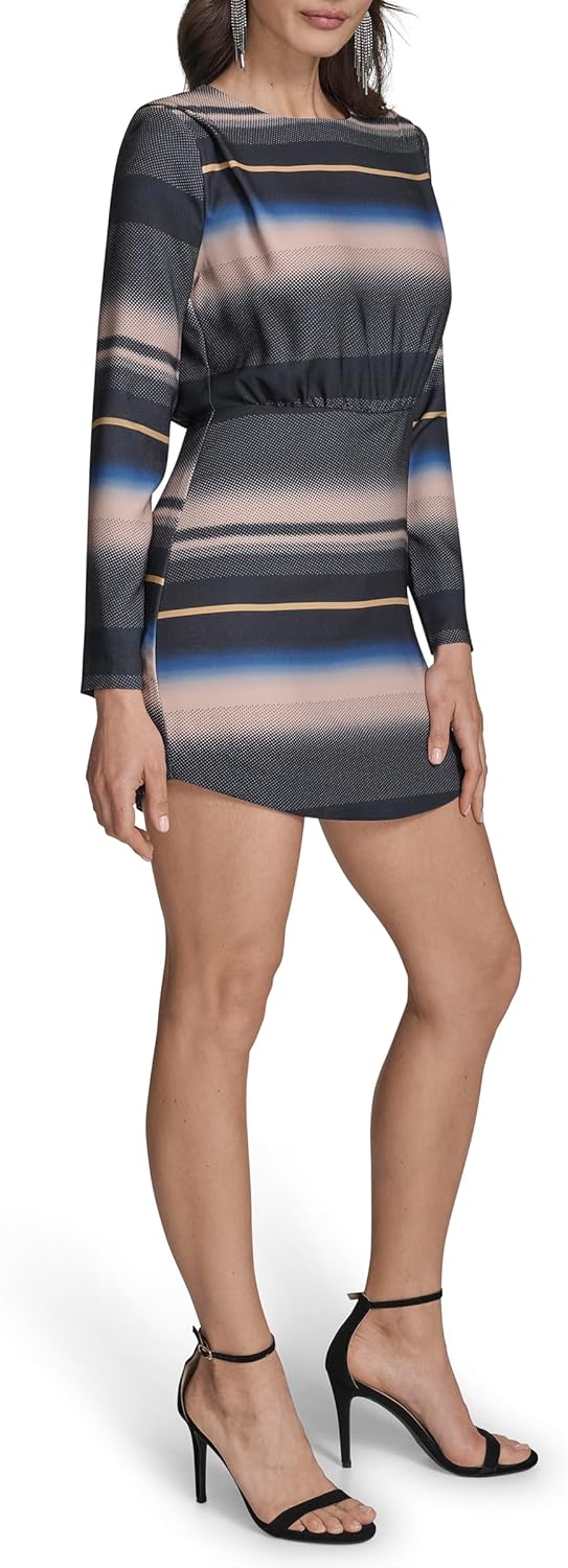 BCBG Womens Long Sleeve High Neck Blouson A-line Mini Dress - Image 3