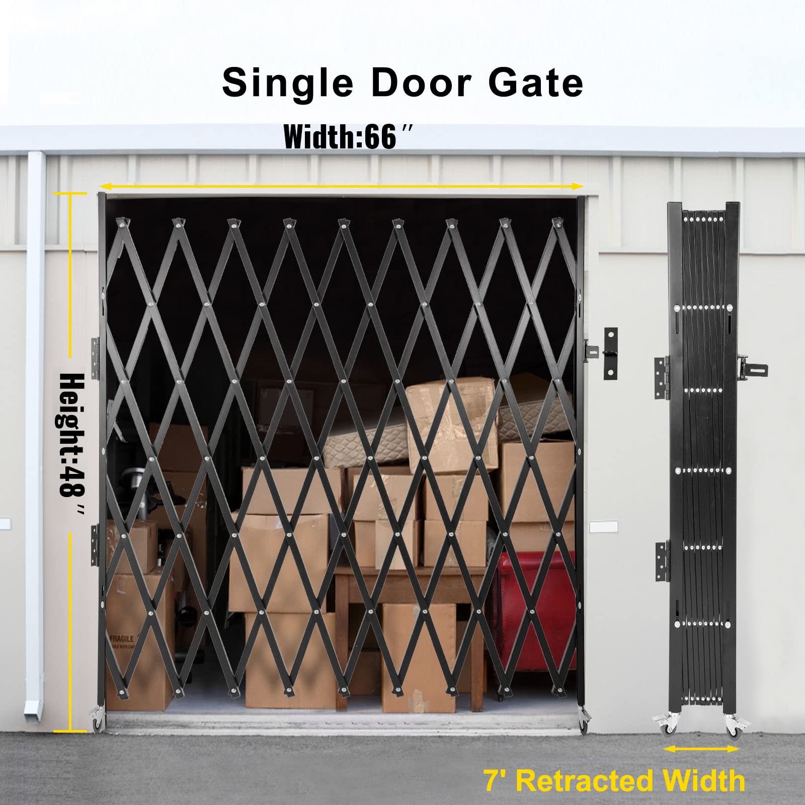 VEVOR Single Folding Security Gate, 48" H x 66" W Folding Door Gate, Steel Accordion Security