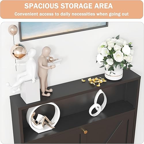 Miniatura 4 de Zapatero con 2 cajones abatibles, organizador de zapatos de granja, gabinete estrecho para zapatos, armario de almacenamiento independiente con