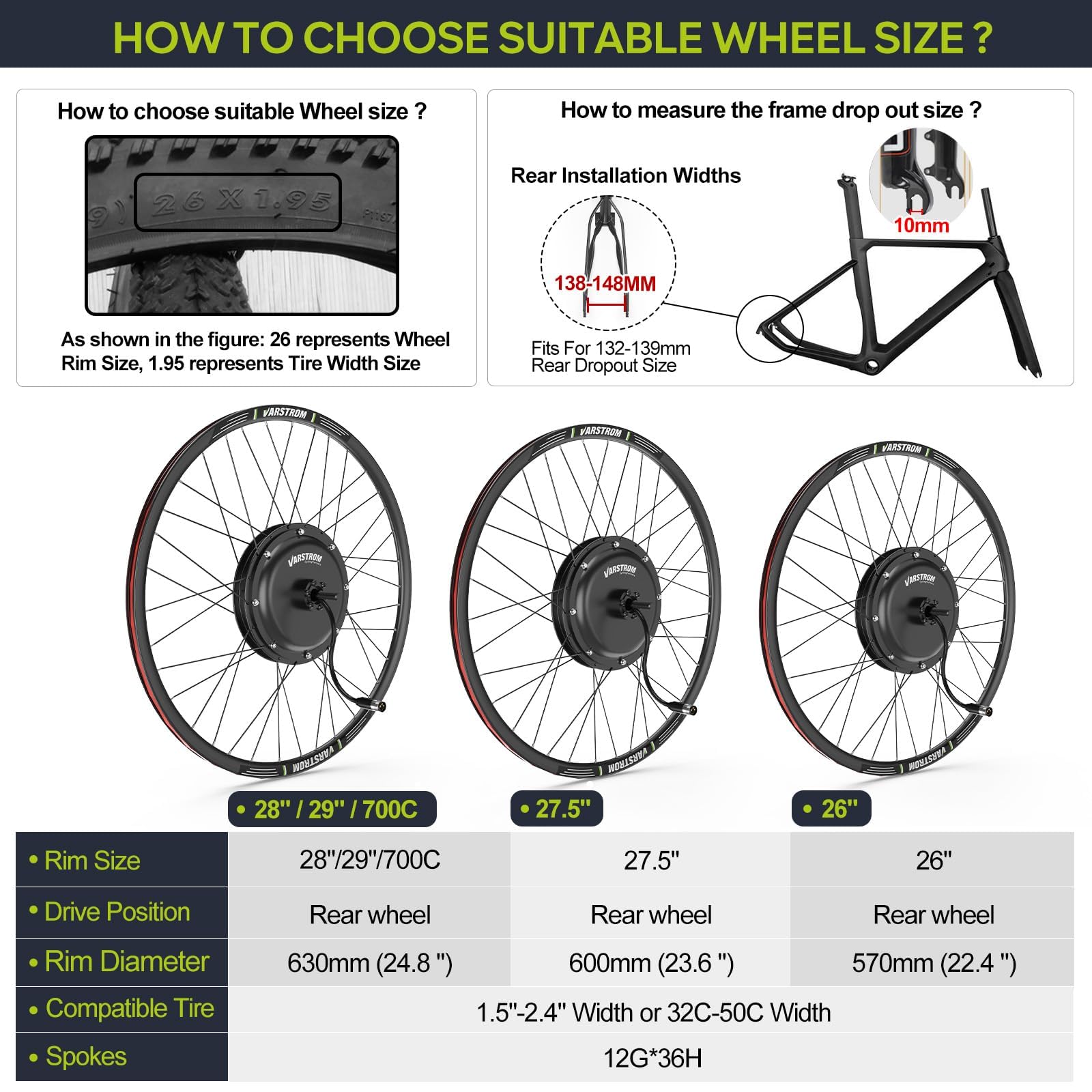 48V-15OOW JYLT Version Sport Kit Conversion Velo Electrique, Moteur à Moyeu Roue Arrière 28" 29" 700C pour Kit Velo Electrique avec Contrôleur & DZ40 Affichage, pour VTT Cassette