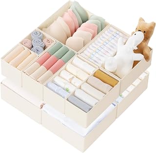 Criusia 10-Pack Foldable Drawer Organizers for Baby Clothes, Underwear, Socks - Dresser Dividers Bins for Nursery, Bedroom Storage (Beige)