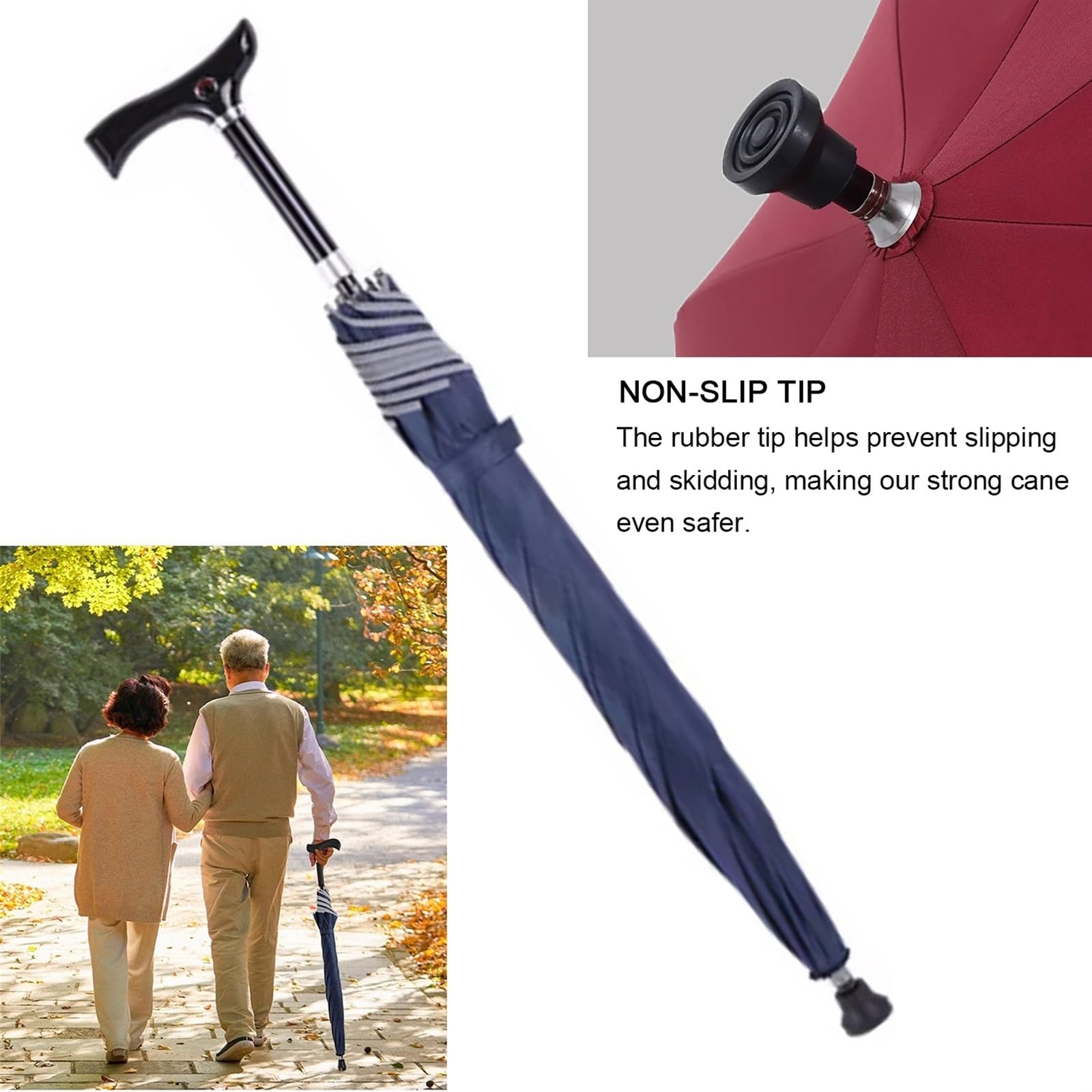 Parasol laski do chodzenia, regulowana długość, przenośna wiatroszczelna laska do wędrówek i użytku na zewnątrz, wygodna kula 2 w 1 z funkcją parasola