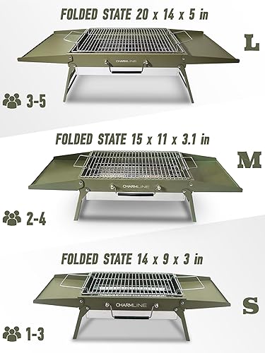 Miniatura 6 de Charmline Parrilla de carbón portátil pequeña de 14 x 9 pulgadas, regalo de Navidad para entusiastas del aire libre, parrillas de carbón de mesa