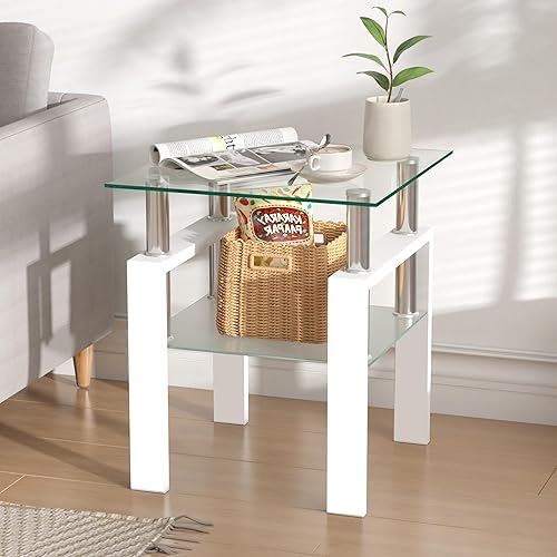 Miniatura 3 de IANIYA Moderno juego de mesa de centro de vidrio templado, juego de mesa de 3 piezas, diseño elegante, alta capacidad (1, blanco)