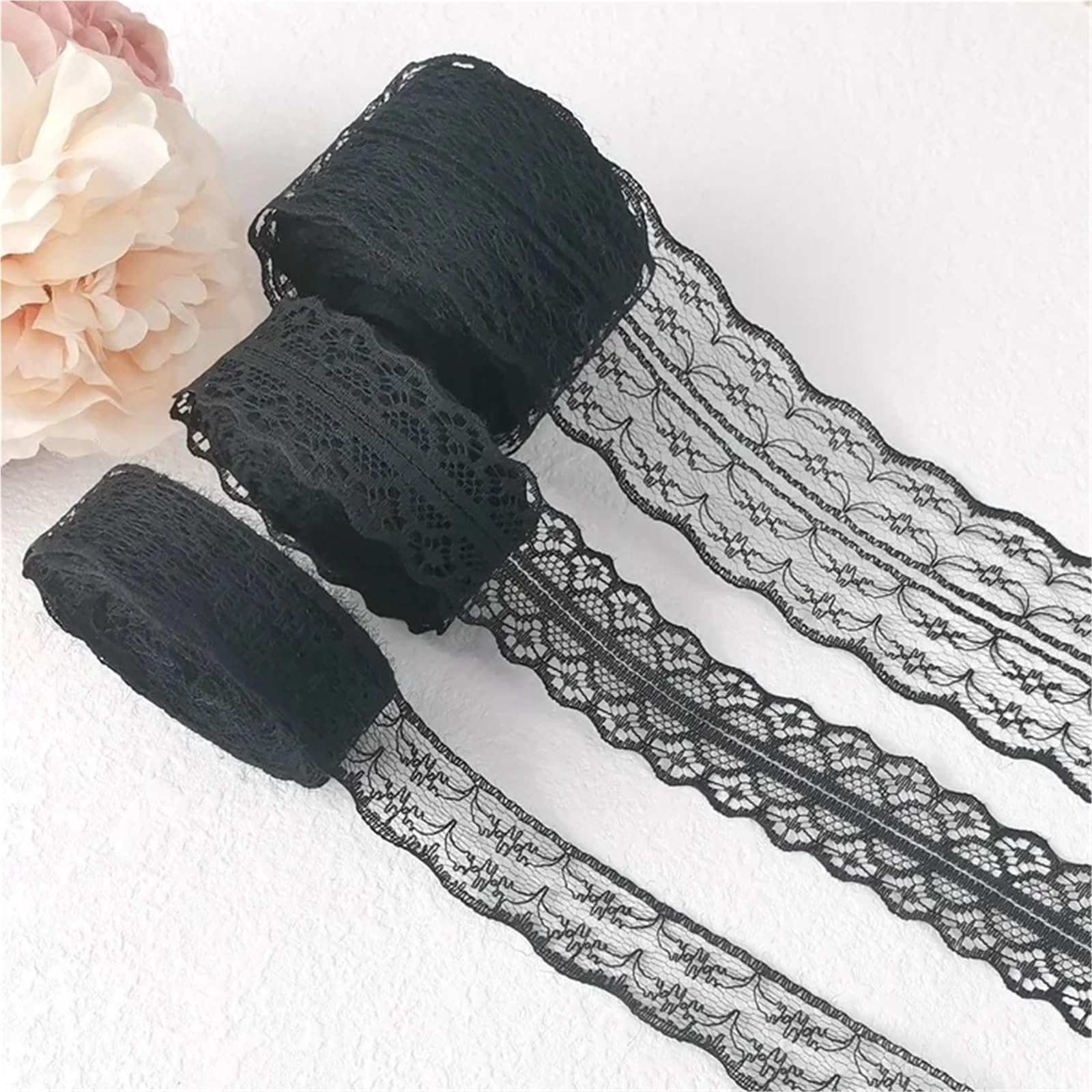 Cinta De Encaje Cinta de tela de encaje negro, material de embalaje for decoración de bricolaje, accesorios de encaje for vestidos y prendas. Para Coser Manualidades(3cm Black)