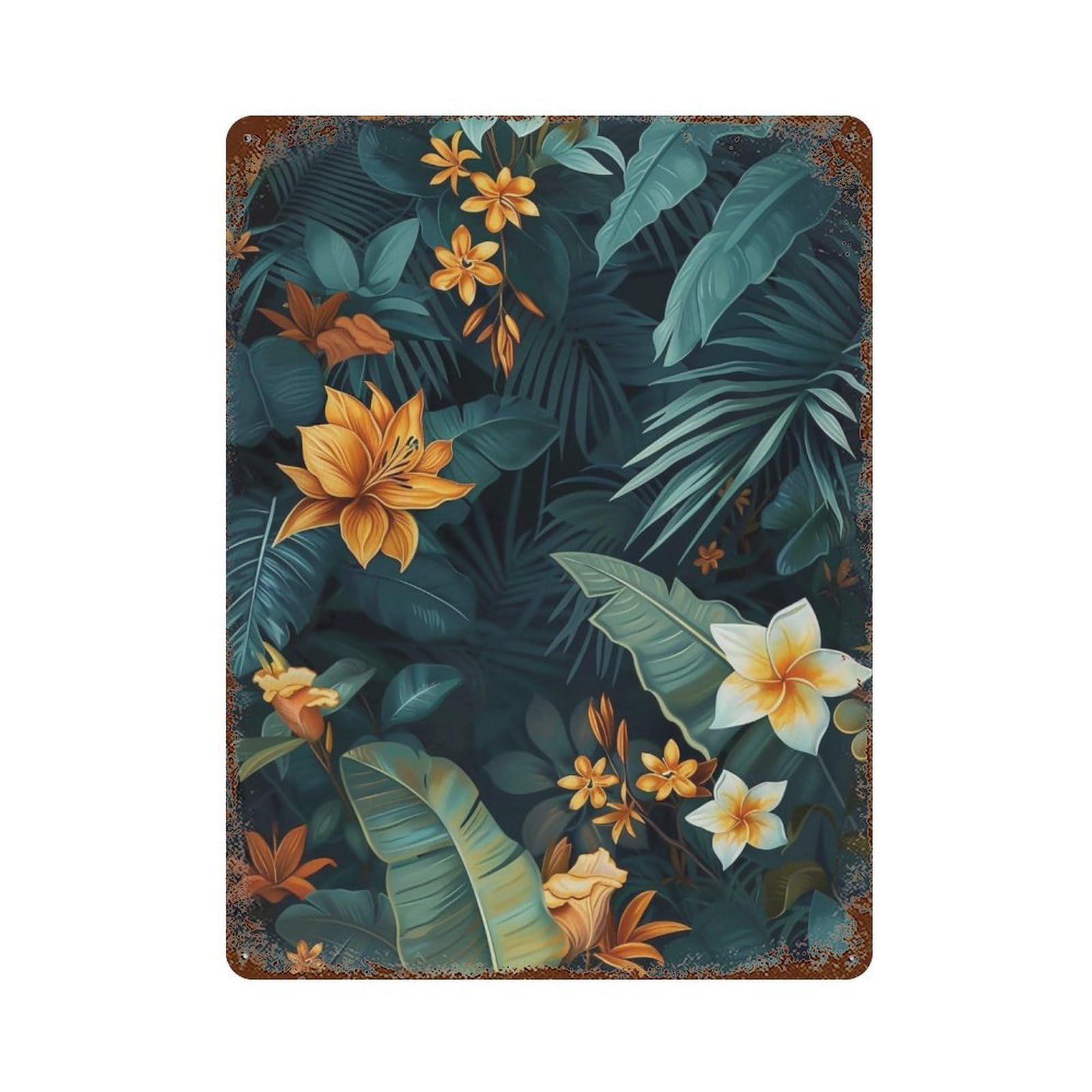 WIHYRTUI Moody Dark Foliage Vibrant Exotic Blossom Vista 04 Wall Retro Iron Metal Tin Sign Vintage Art Poster Modern Home Cofffee Club Art Bar Shop Decor Style 40x30cm